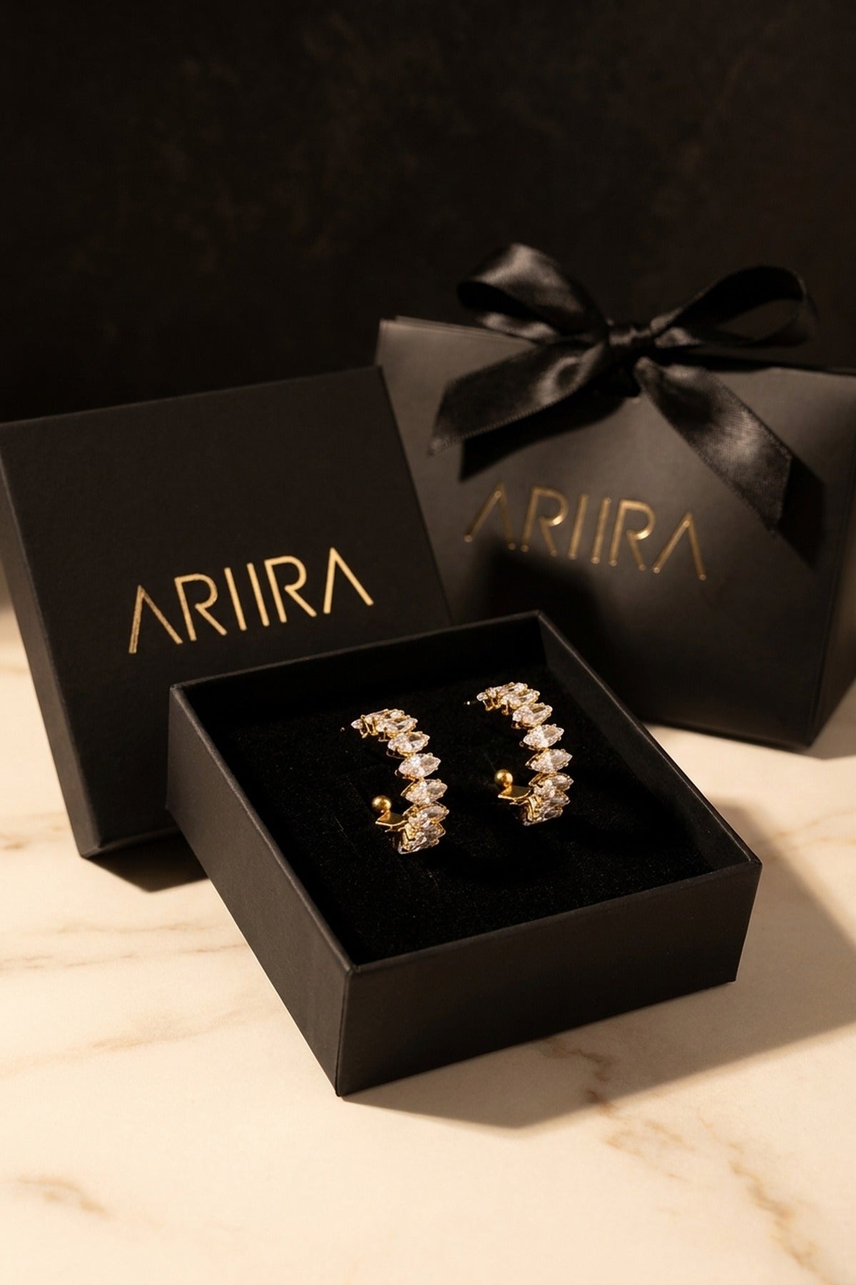 Twyla Marquise Crystal C Hoop Earrings - Gold