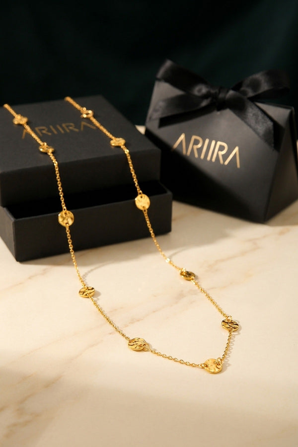 gold Isadora Hammered Disc Station Necklace