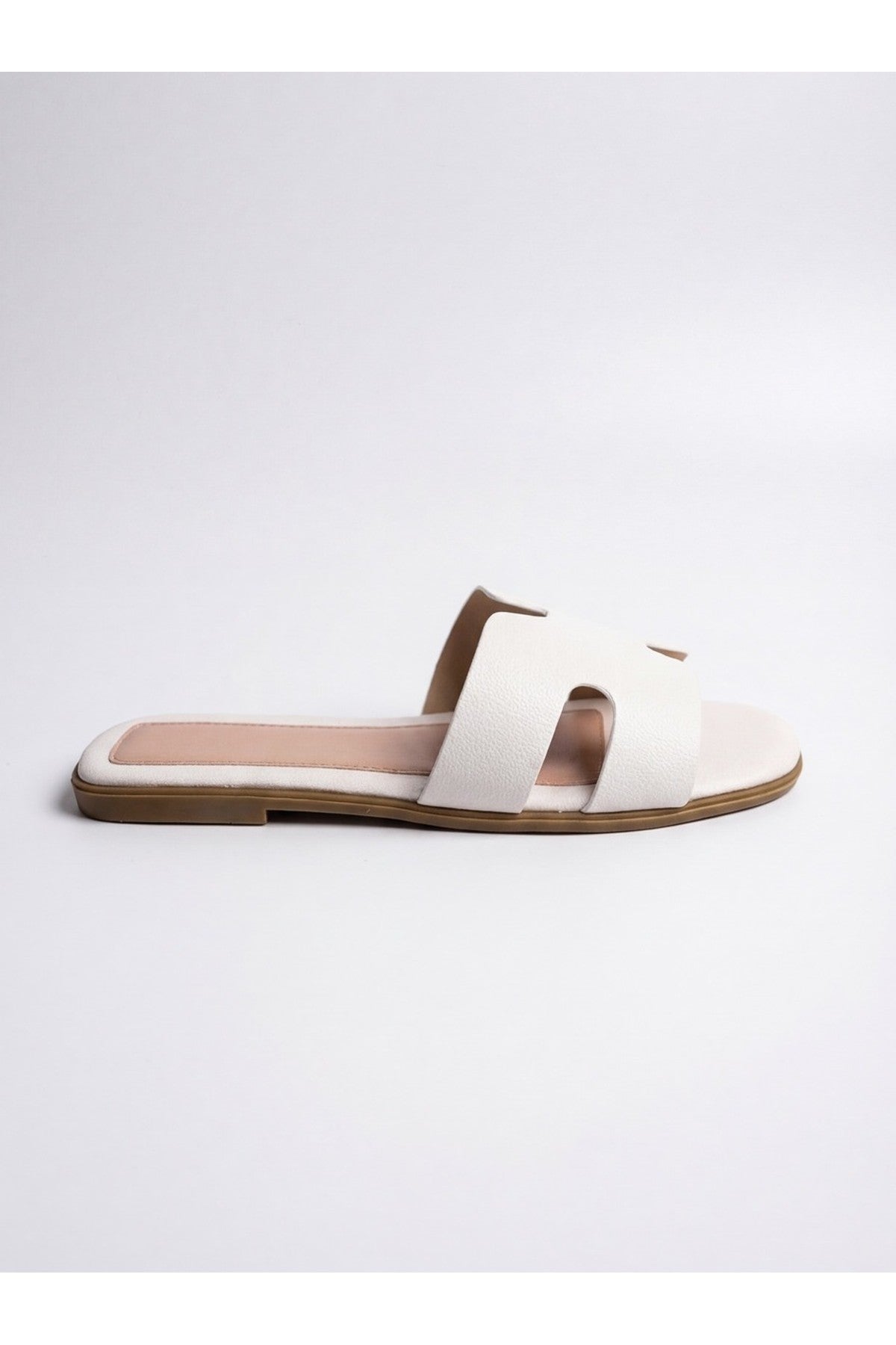 Aria Womens H-Strap Flat Slide Sandals - WHITE