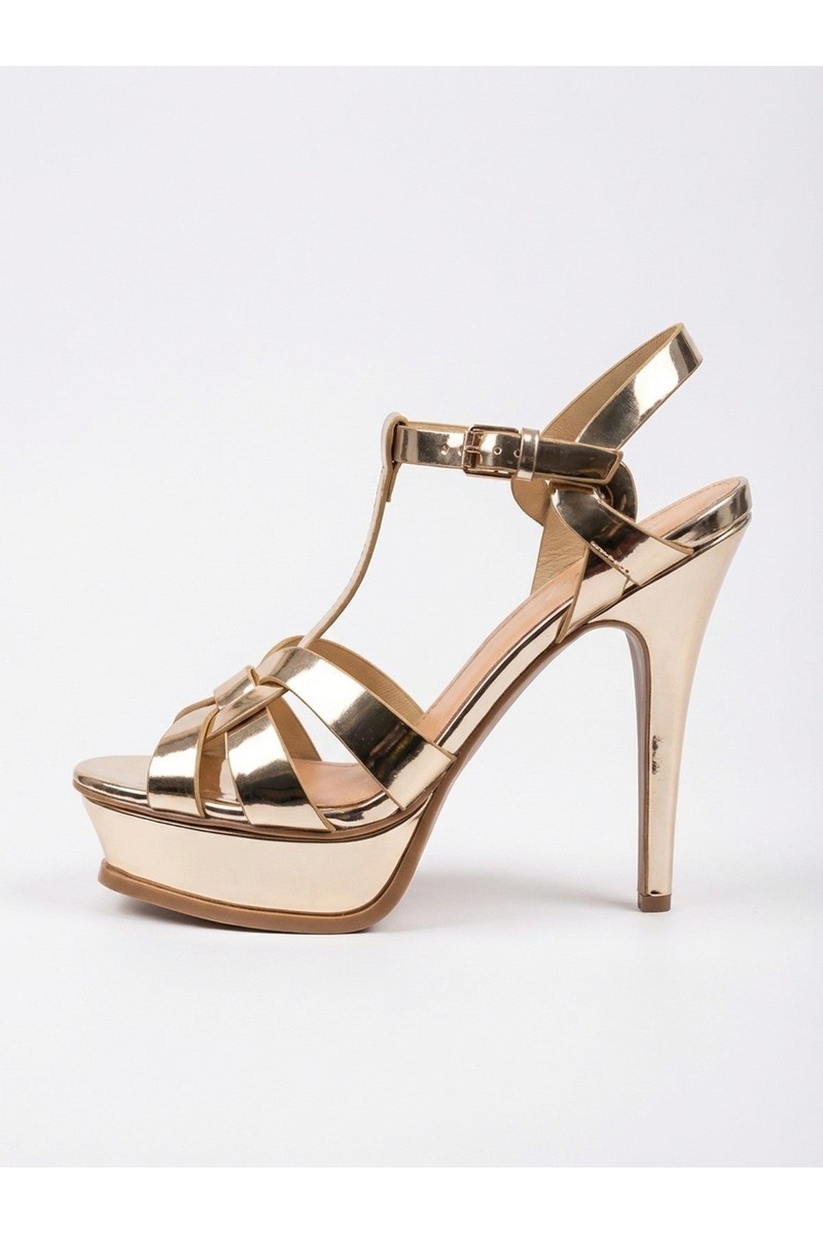 Francesca Platform T Bar Sandal High Heels - Gold