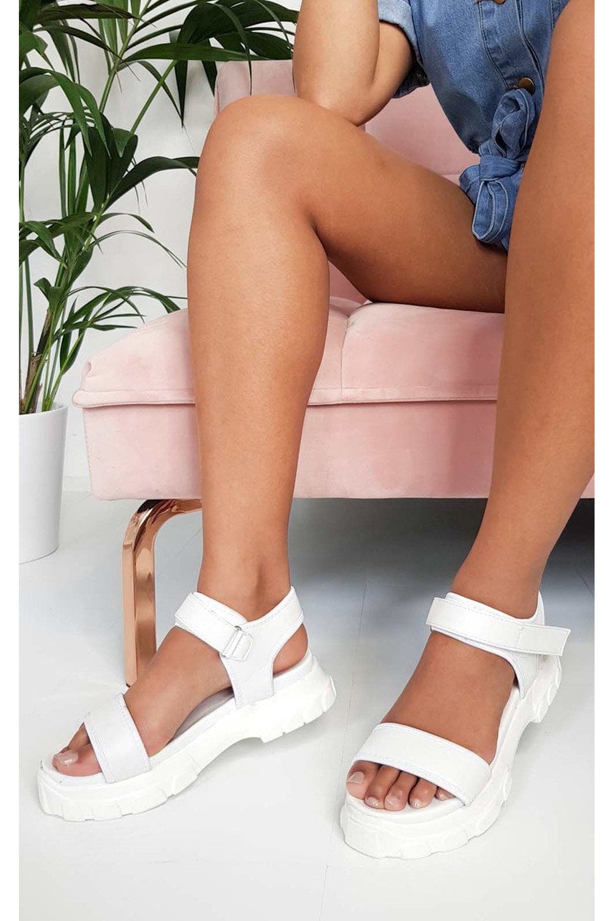 Ayla Strap Chunky Sandals - WHITE
