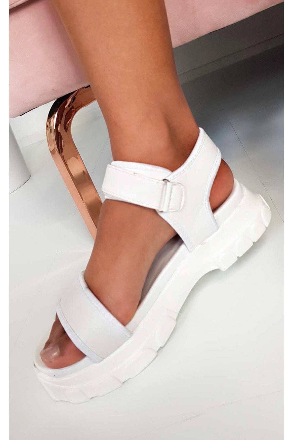 Ayla Strap Chunky Sandals - WHITE