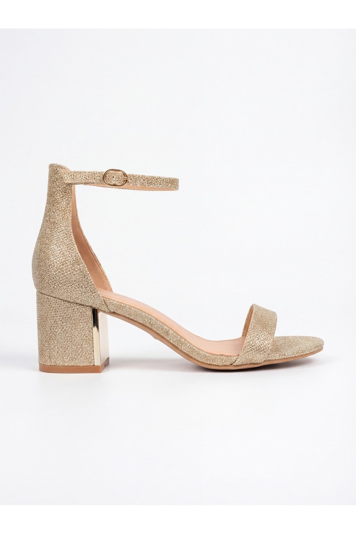 Bella Womens Glitter Block Heel Sandals - CHAMPAGNE