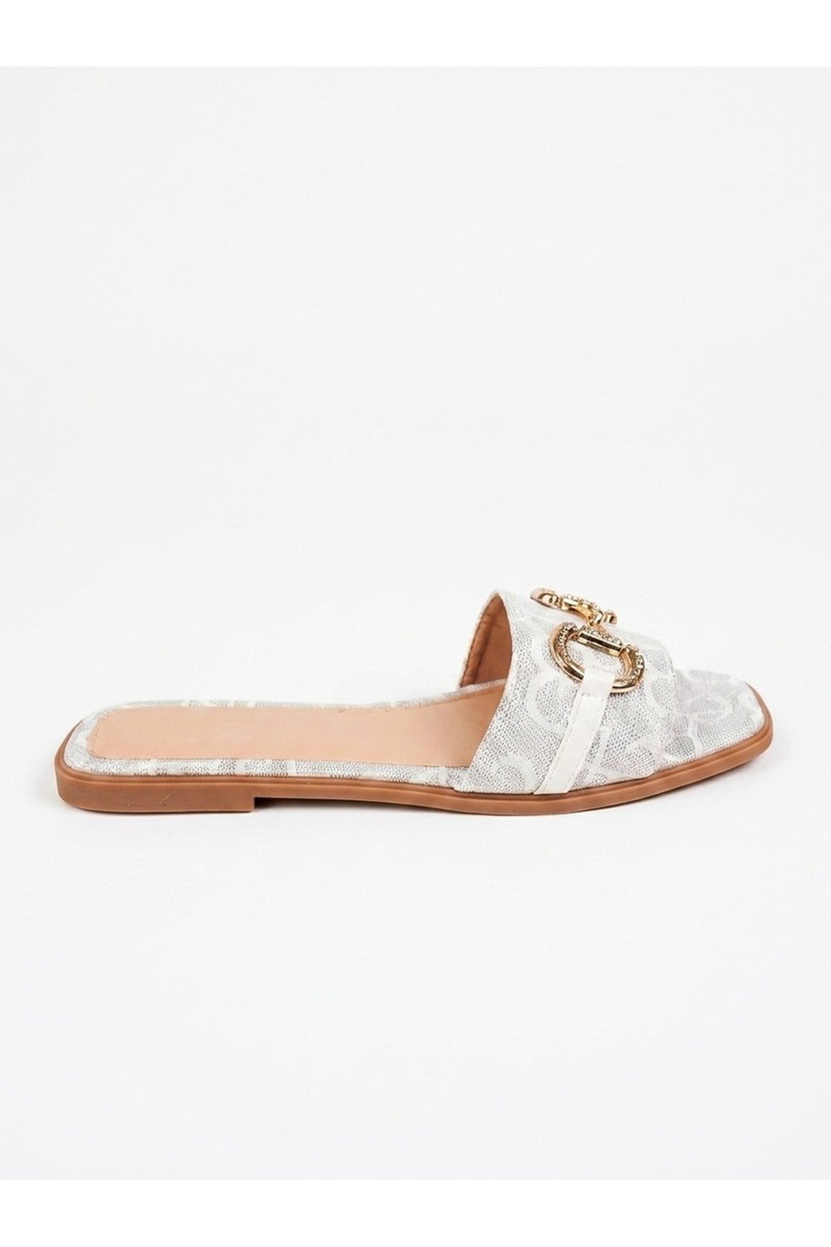 Bella Womens Rhinestone Horsebit Slide Sandals - Silver