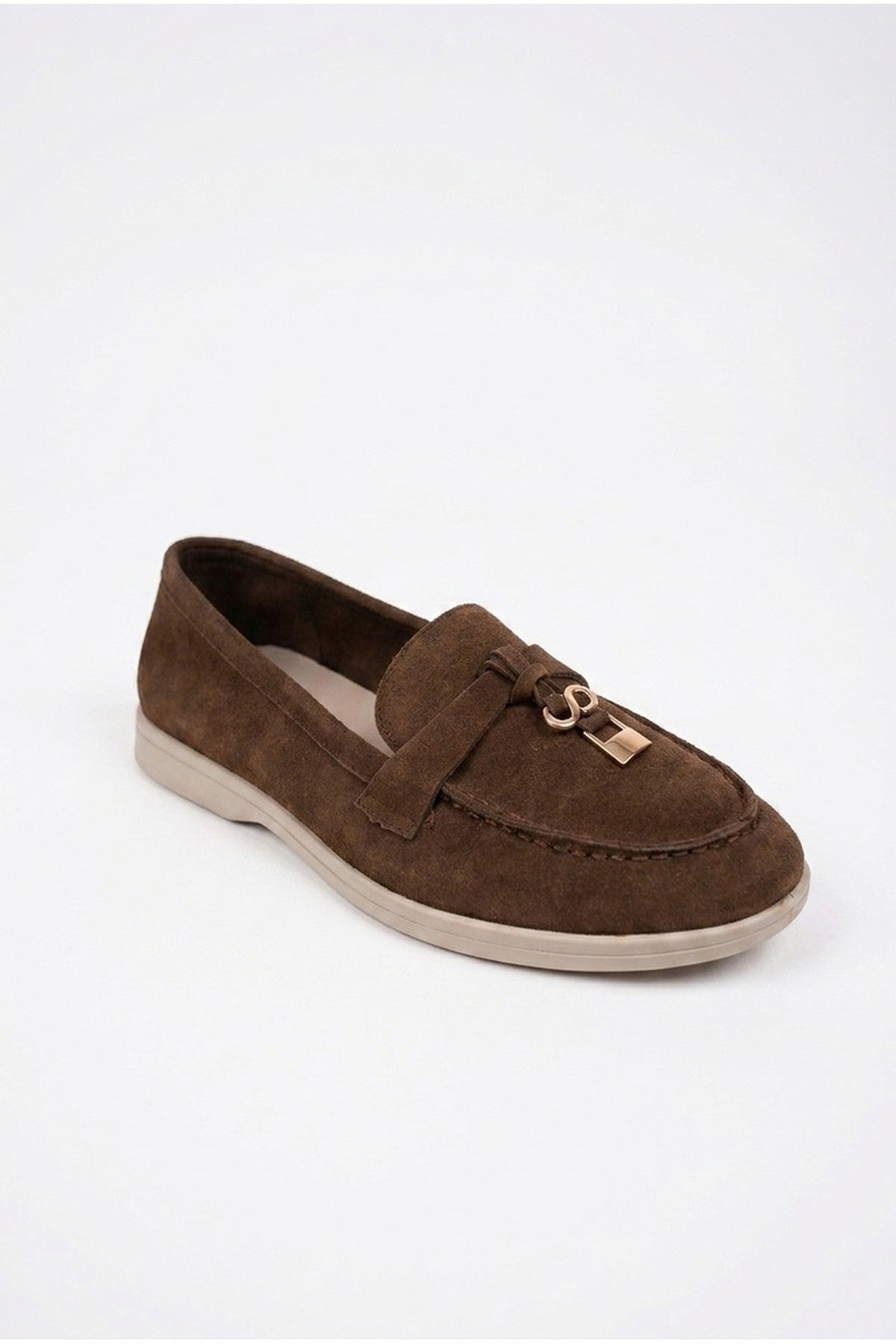 Camille Womens Suede Padlock Charm Loafers - Brown