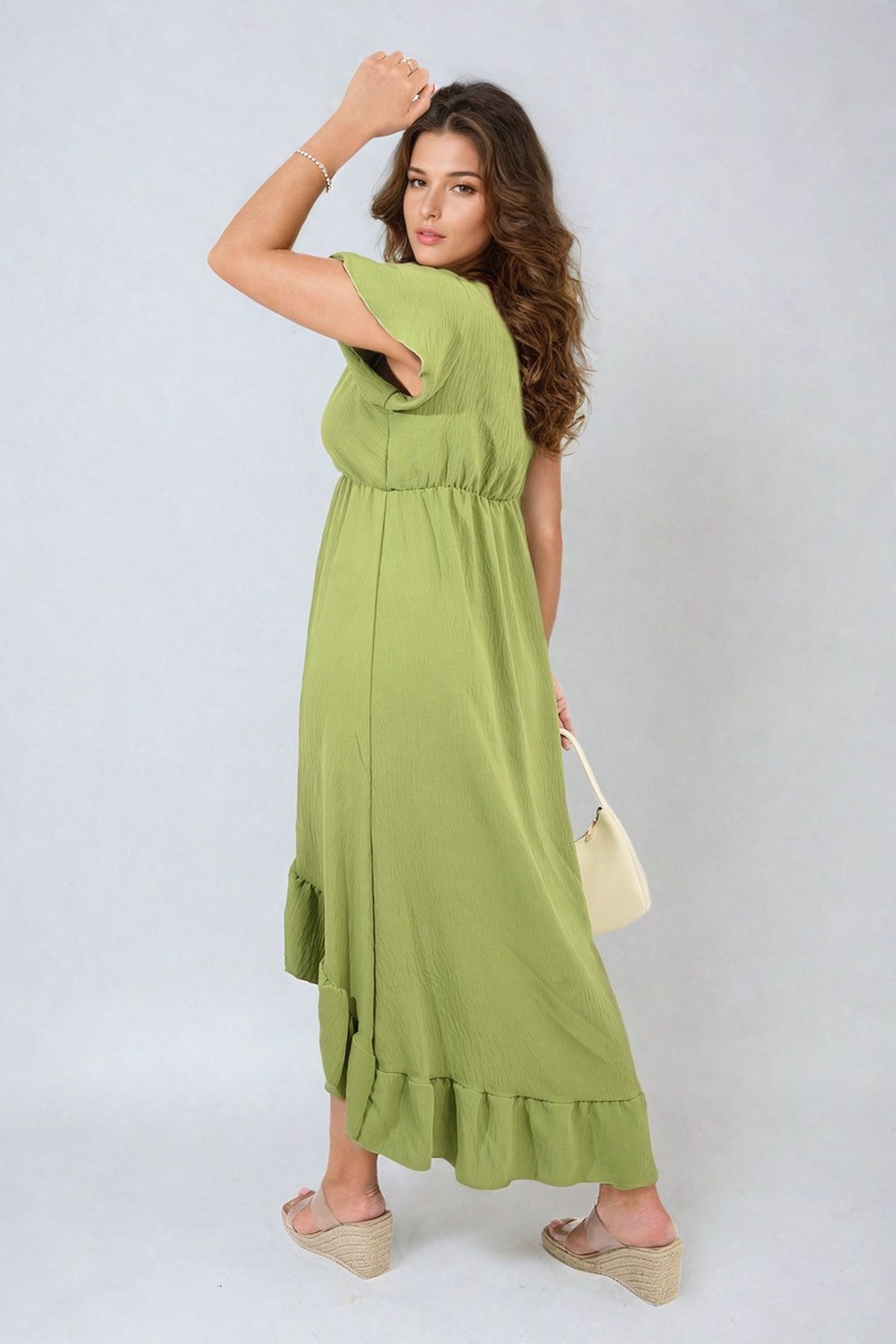 Catalina High Low Ruffle Hem Maxi Dress - GREEN