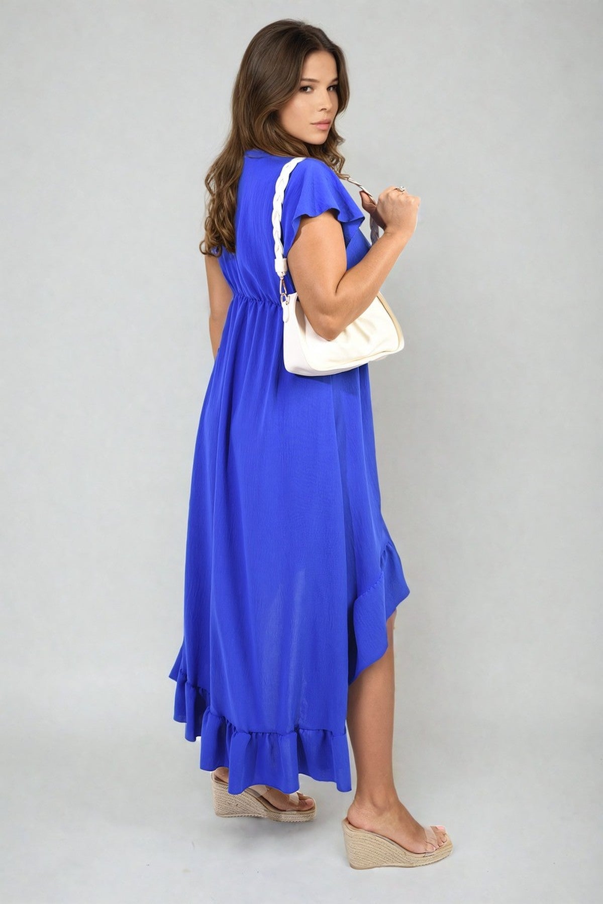 Catalina High Low Ruffle Hem Maxi Dress - ROYAL
