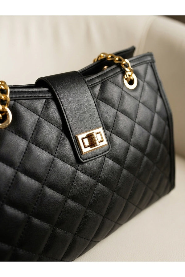 Clemence Quilted Bag & Wallet Set - BLACK