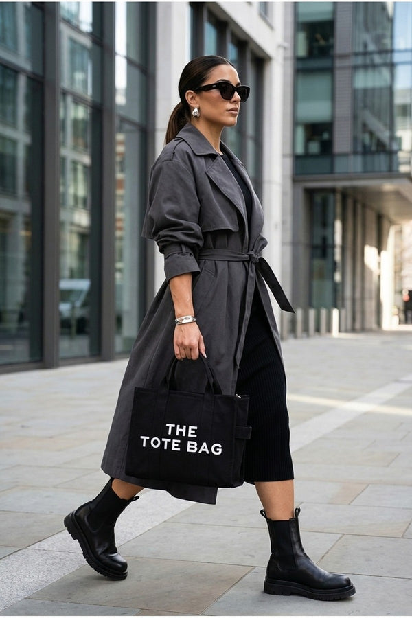Zaynab Womens Canvas Slogan Tote Bag - Black
