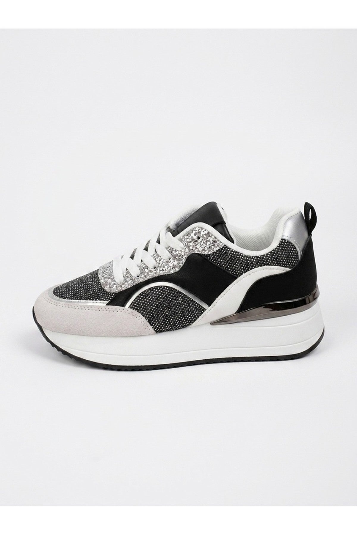 Chloe Womens Glitter Panel Platform Trainers - Black