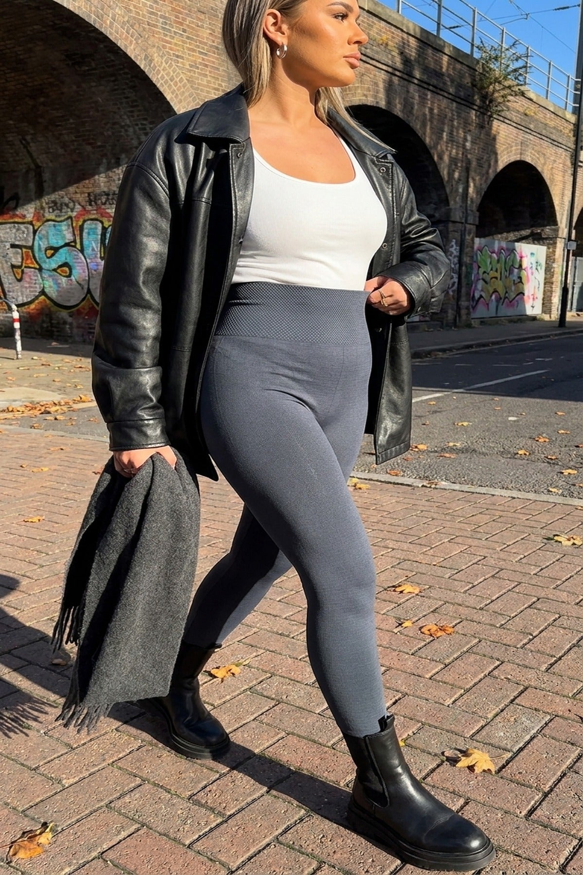 Elaine High Waist Tummy Compression Slimming Leggings - Grey