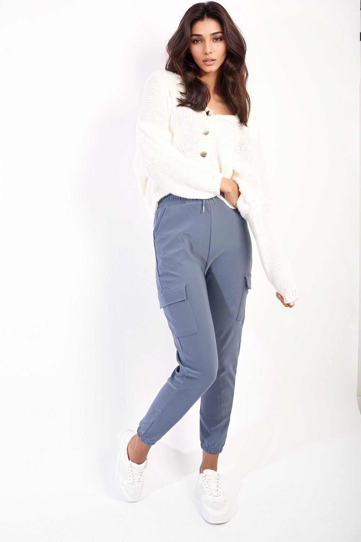 Eloisa Cargo Pocket Trouser With Drawstring - SKY BLUE
