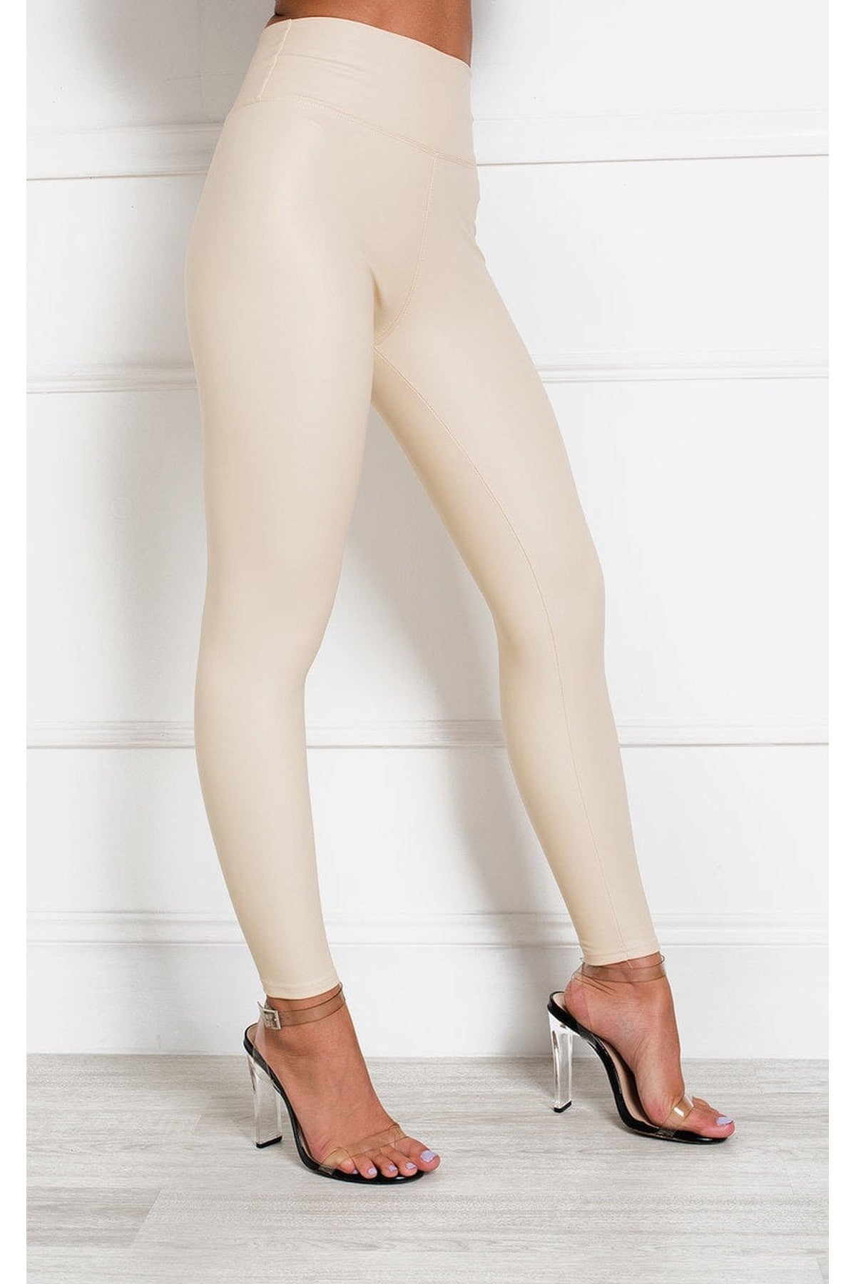 Eunice Faux Leather Leggings - BEIGE