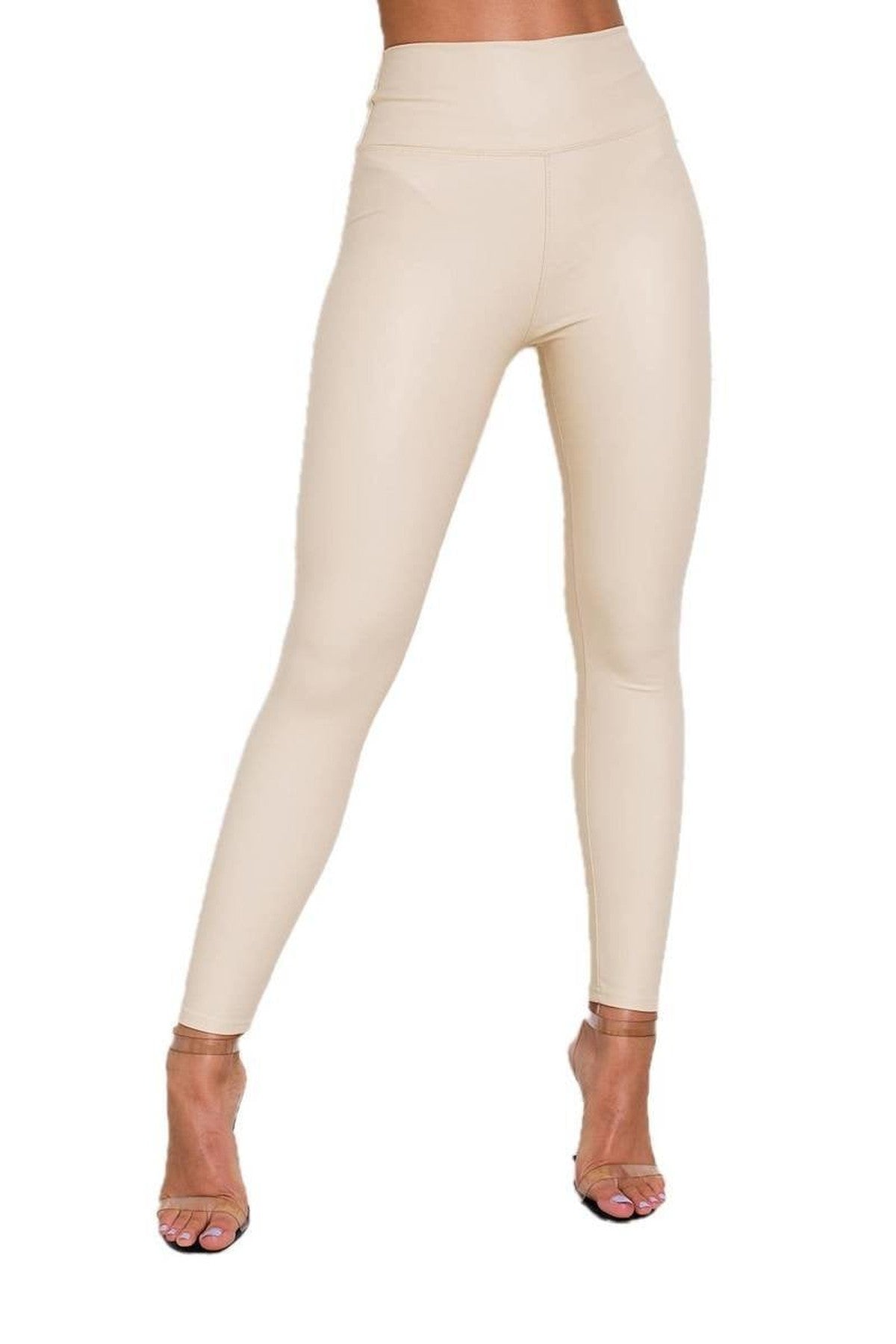 Eunice Faux Leather Leggings - BEIGE