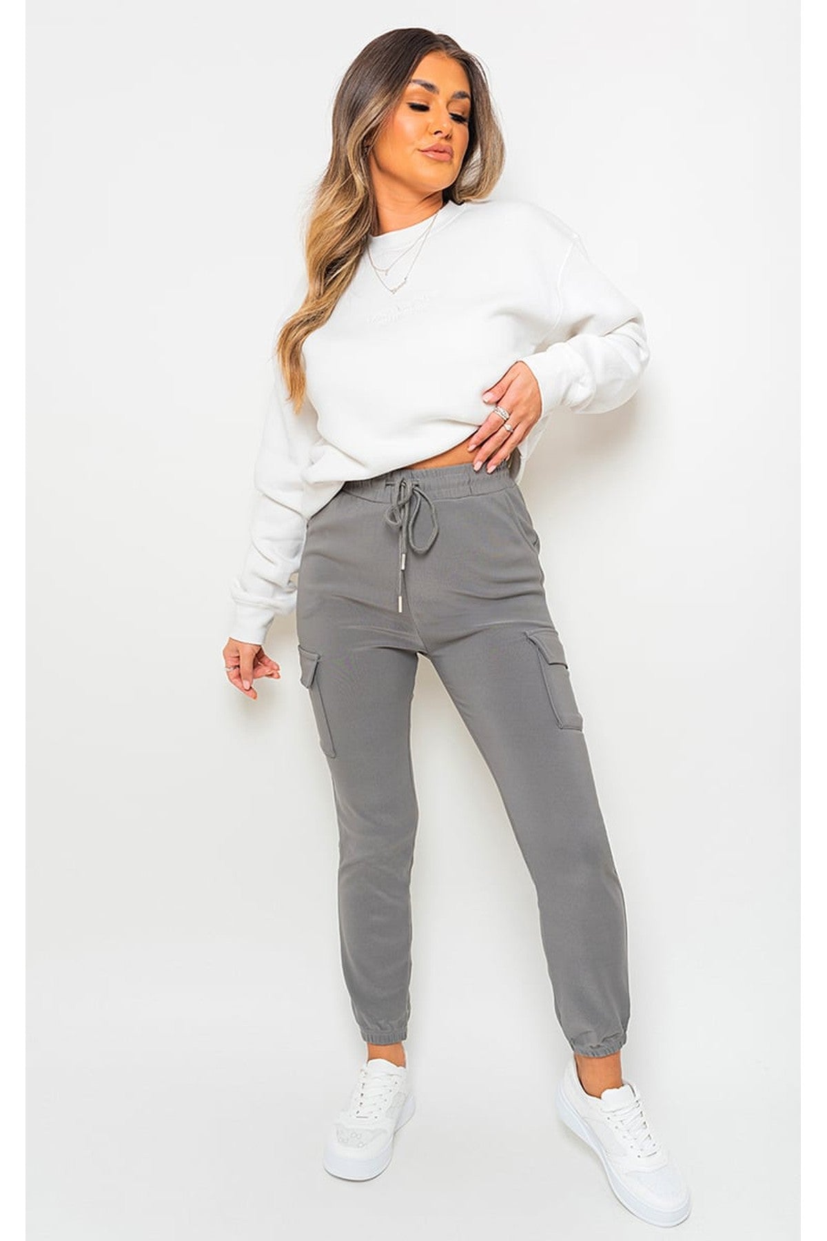 Frankie Cargo Pocket Trouser With Drawstring - GREY