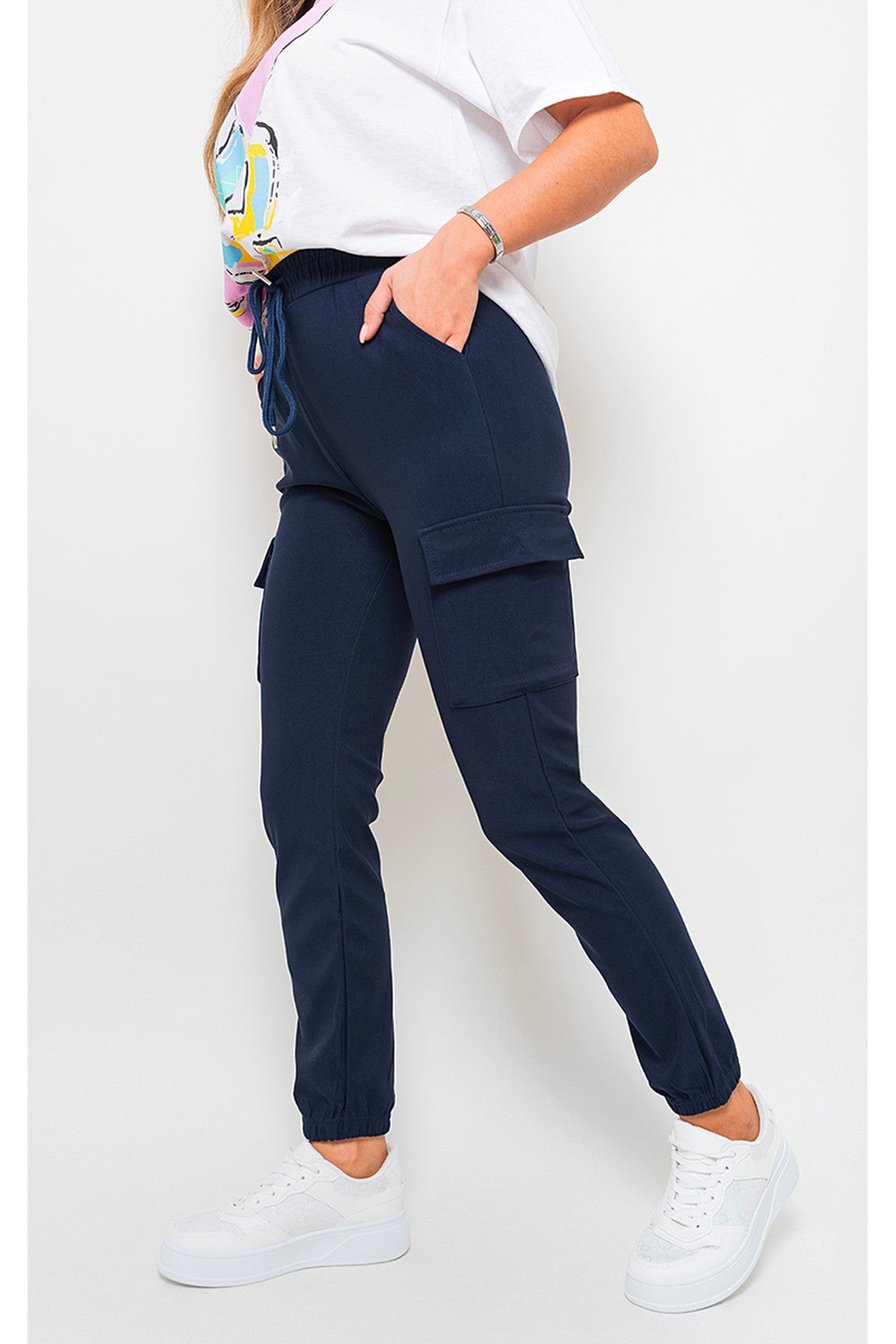 Frankie Cargo Pocket Trouser With Drawstring - NAVY