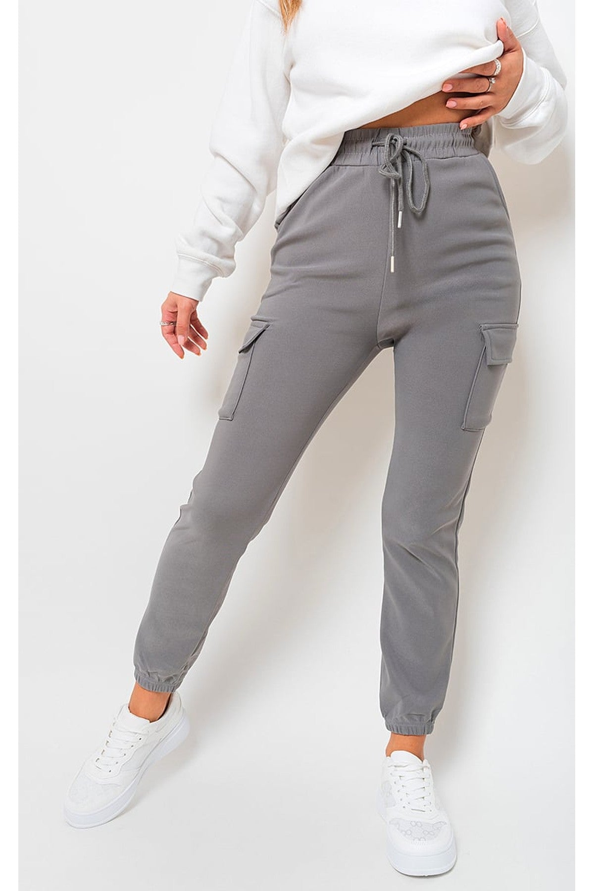 Holly Fleece Lined Cargo Pocket Trouser With Drawstring - GREY