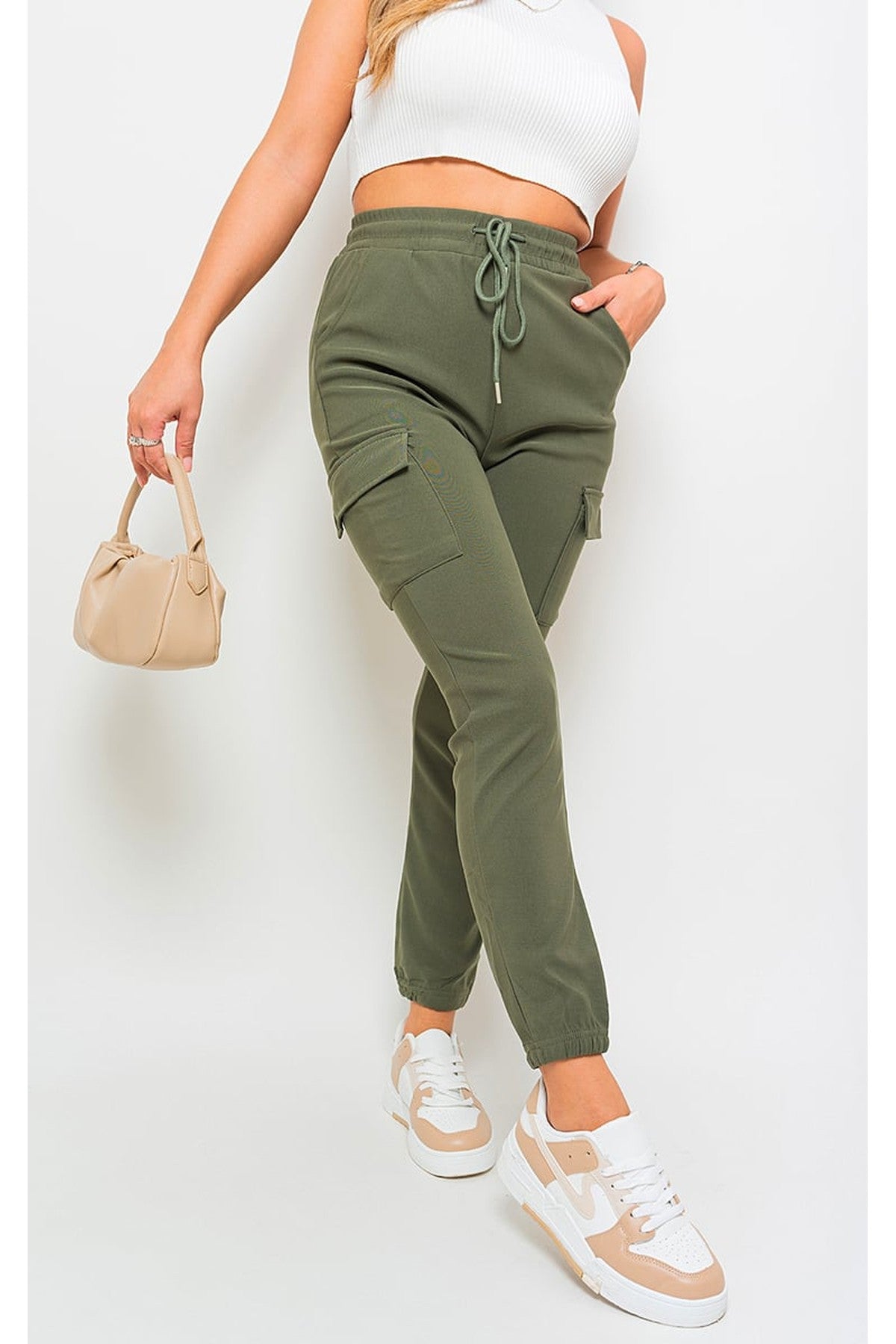Holly Fleece Lined Cargo Pocket Trouser With Drawstring - KHAKI