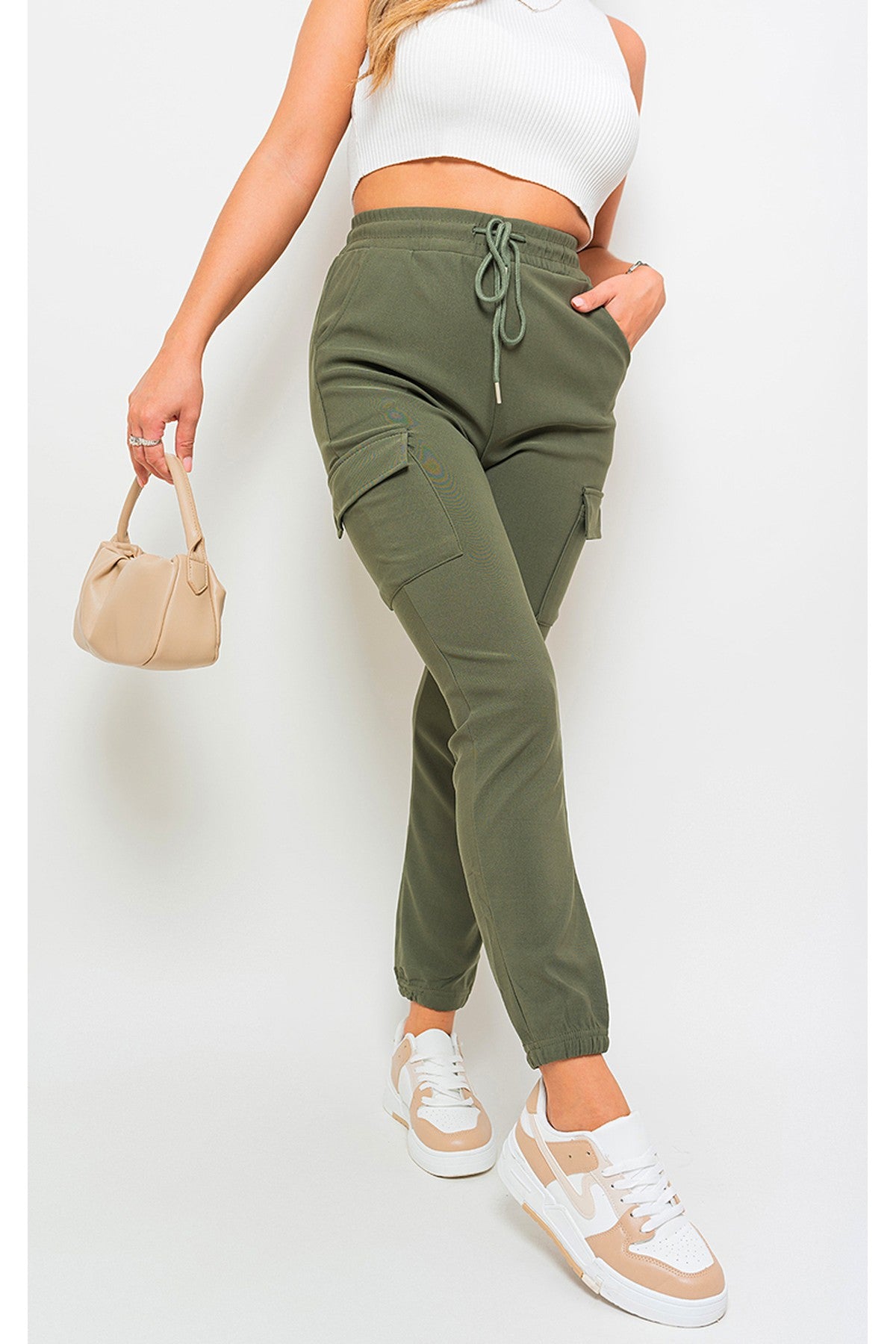 Holly Fleece Lined Cargo Pocket Trouser With Drawstring - KHAKI