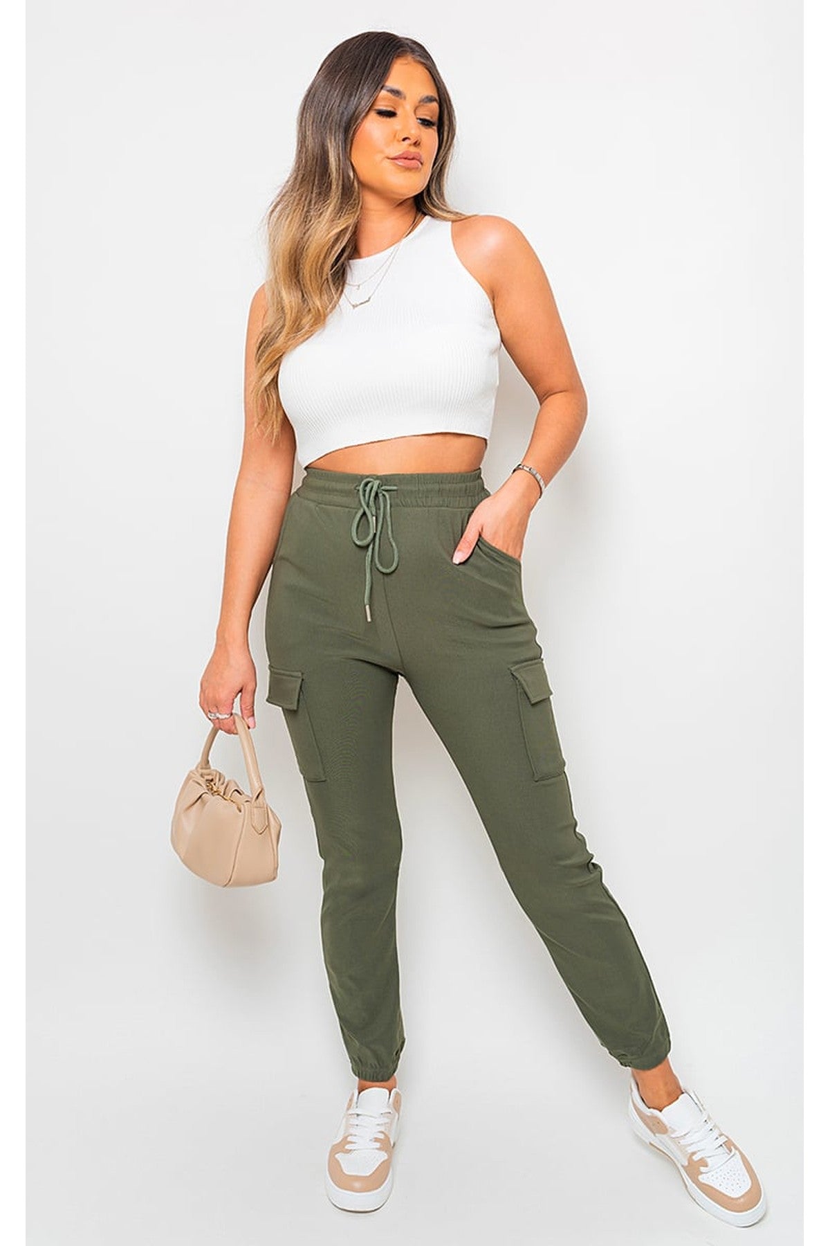 Holly Fleece Lined Cargo Pocket Trouser With Drawstring - KHAKI