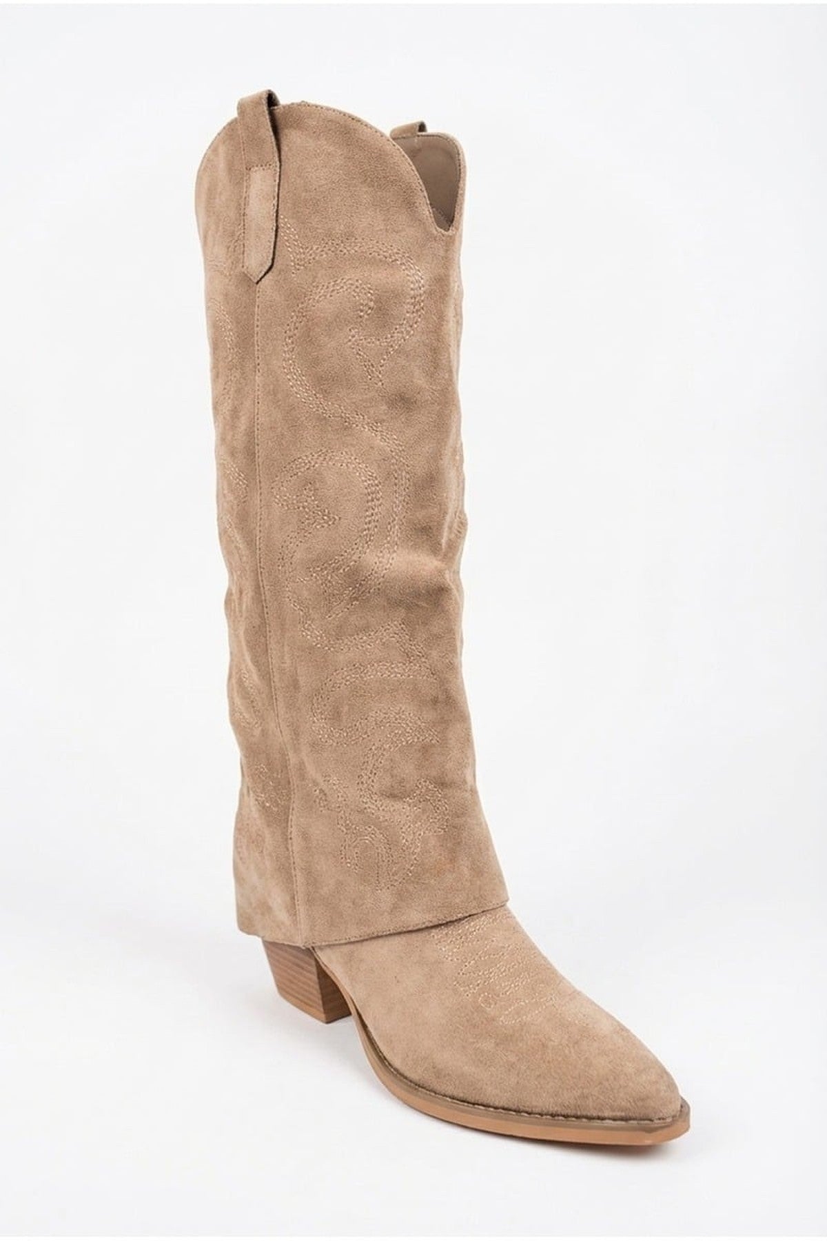 Ivy Womens Embroidered Western Cowboy Boots - Khaki