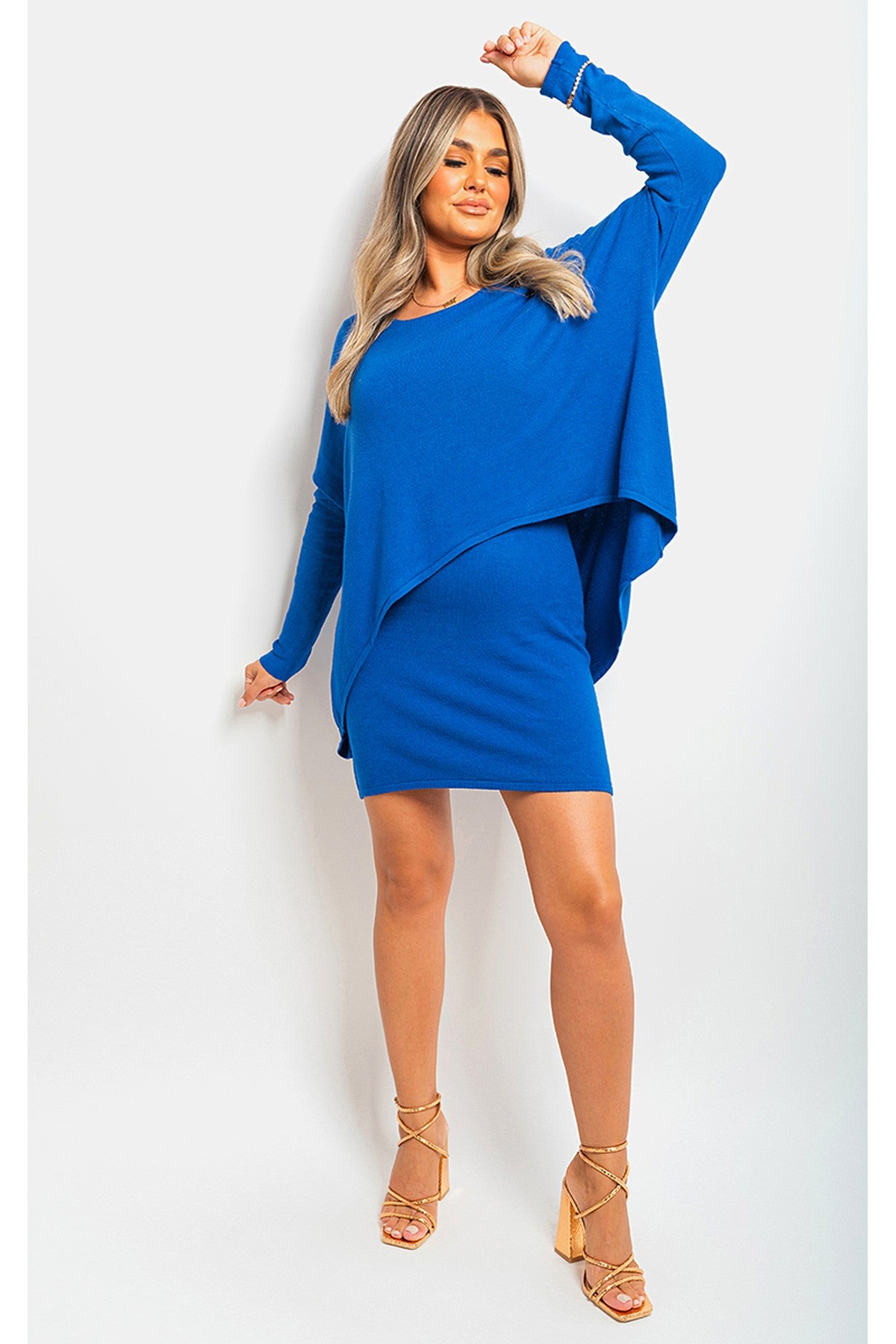 Joanna Oversized Long Sleeve Asymmetric Mini Dress - BLUE