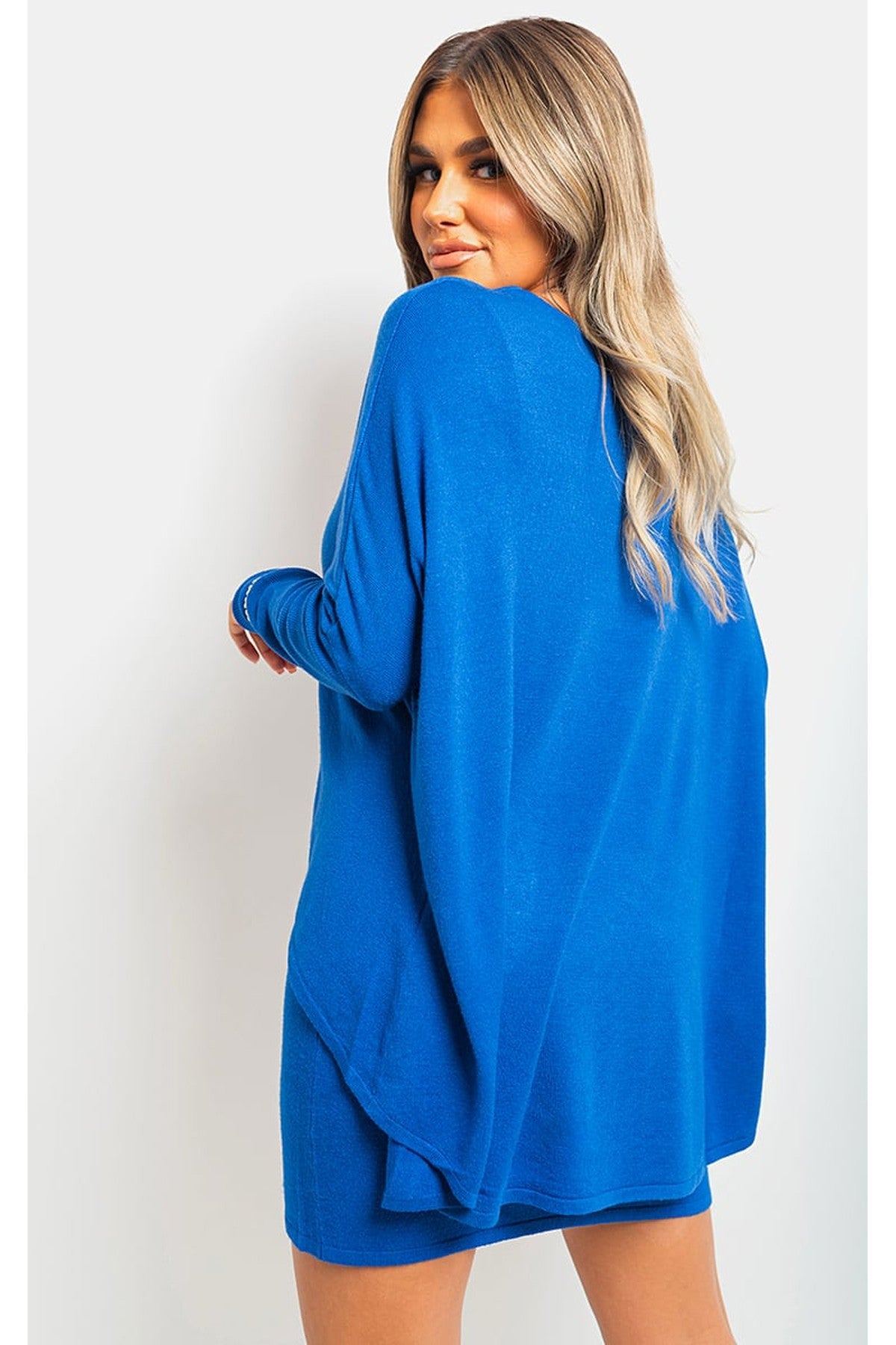 Joanna Oversized Long Sleeve Asymmetric Mini Dress - BLUE