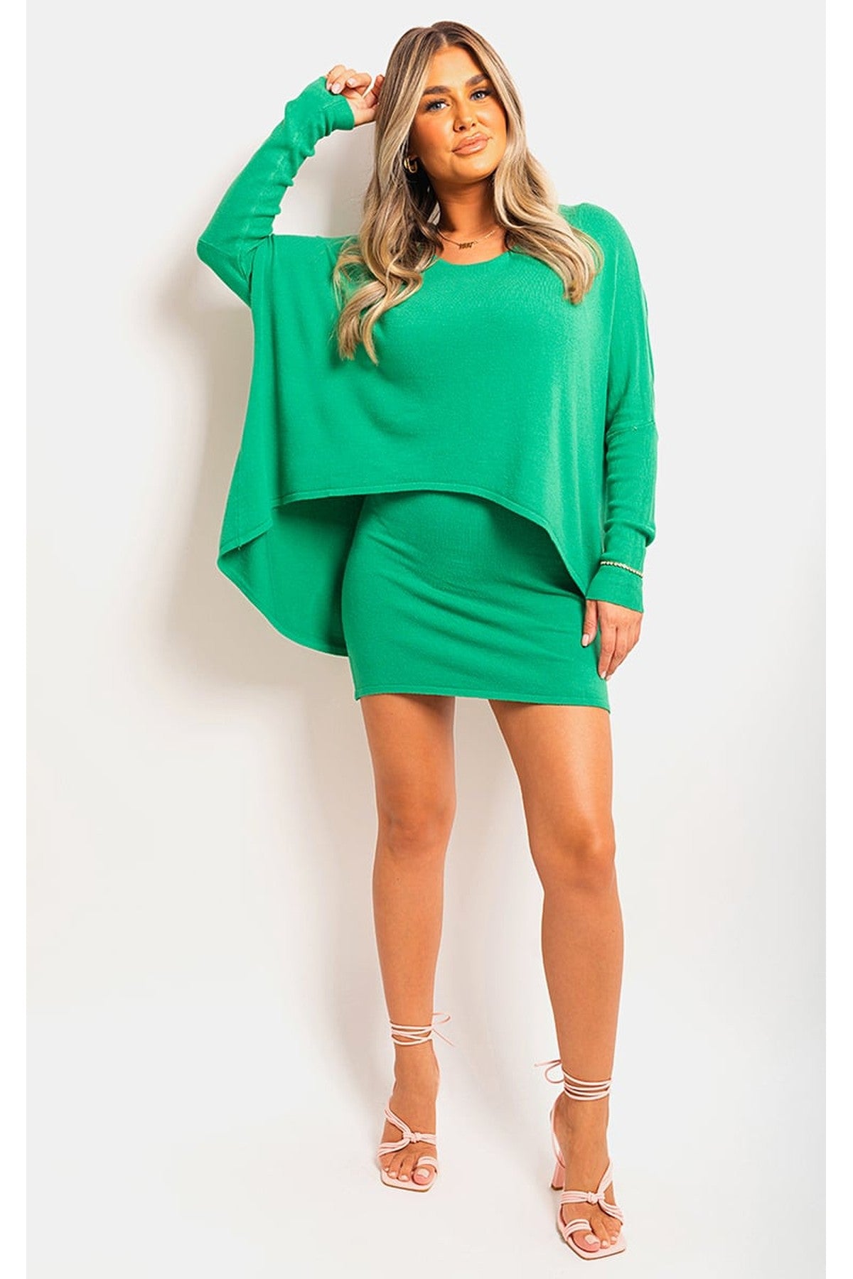 Joanna Oversized Long Sleeve Asymmetric Mini Dress - GREEN