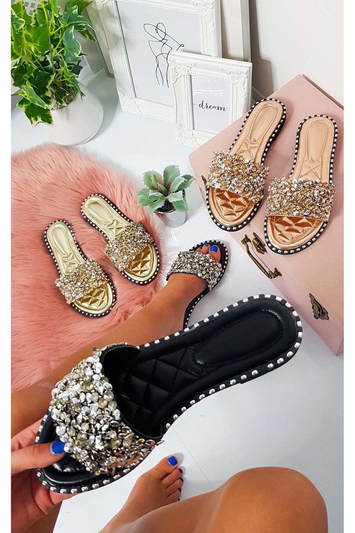 Libby Embellished Open Toe Sandals - BLACK