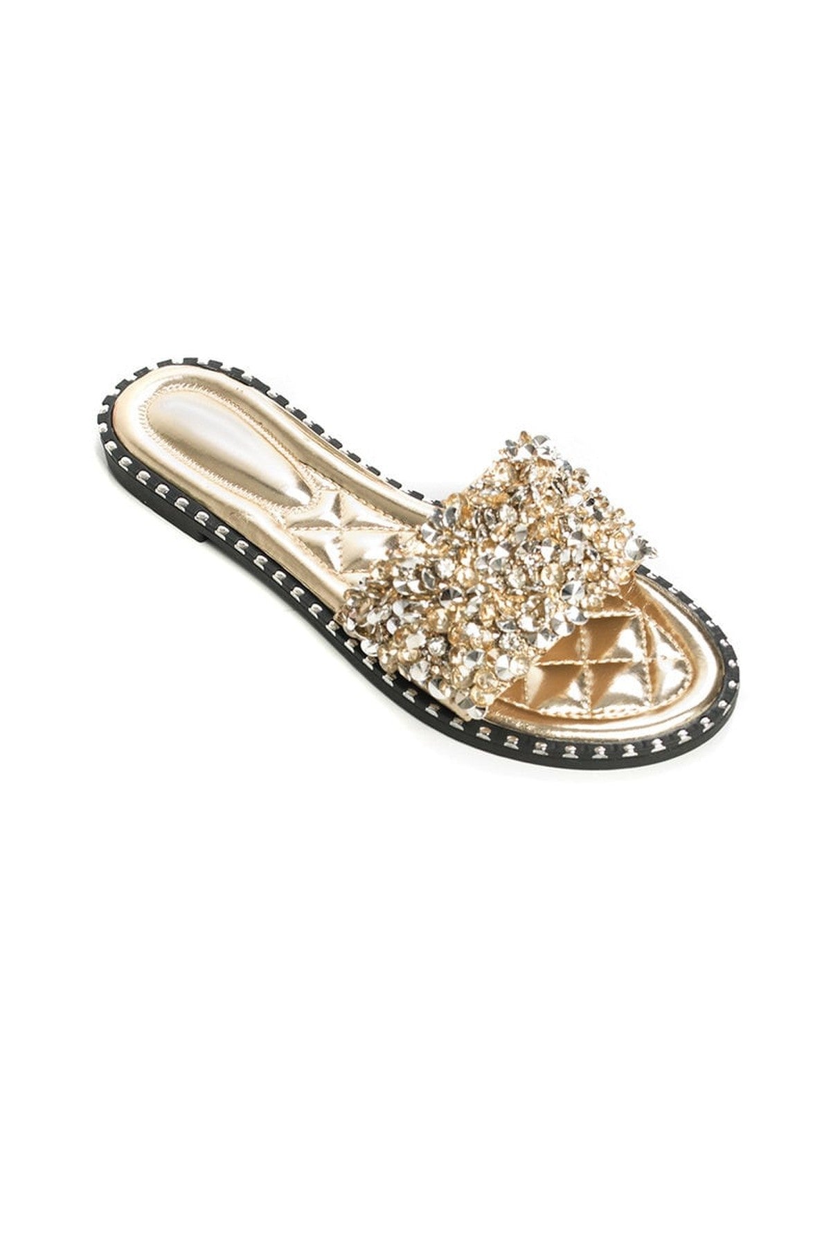 Libby Embellished Open Toe Sandals - GOLD