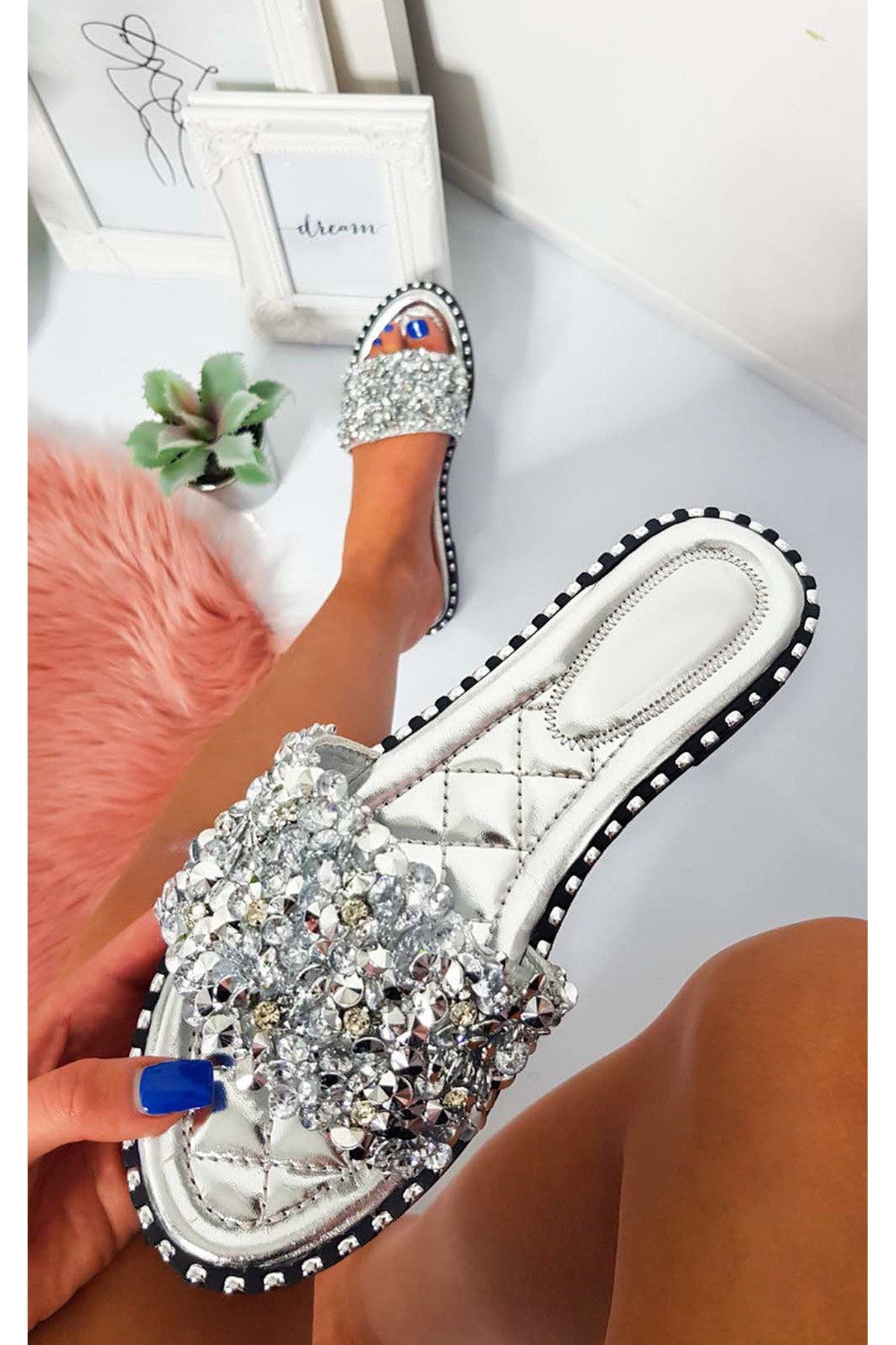 Libby Embellished Open Toe Sandals - SILVER