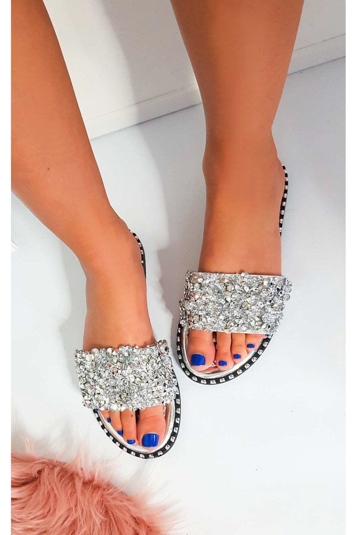 Libby Embellished Open Toe Sandals - SILVER