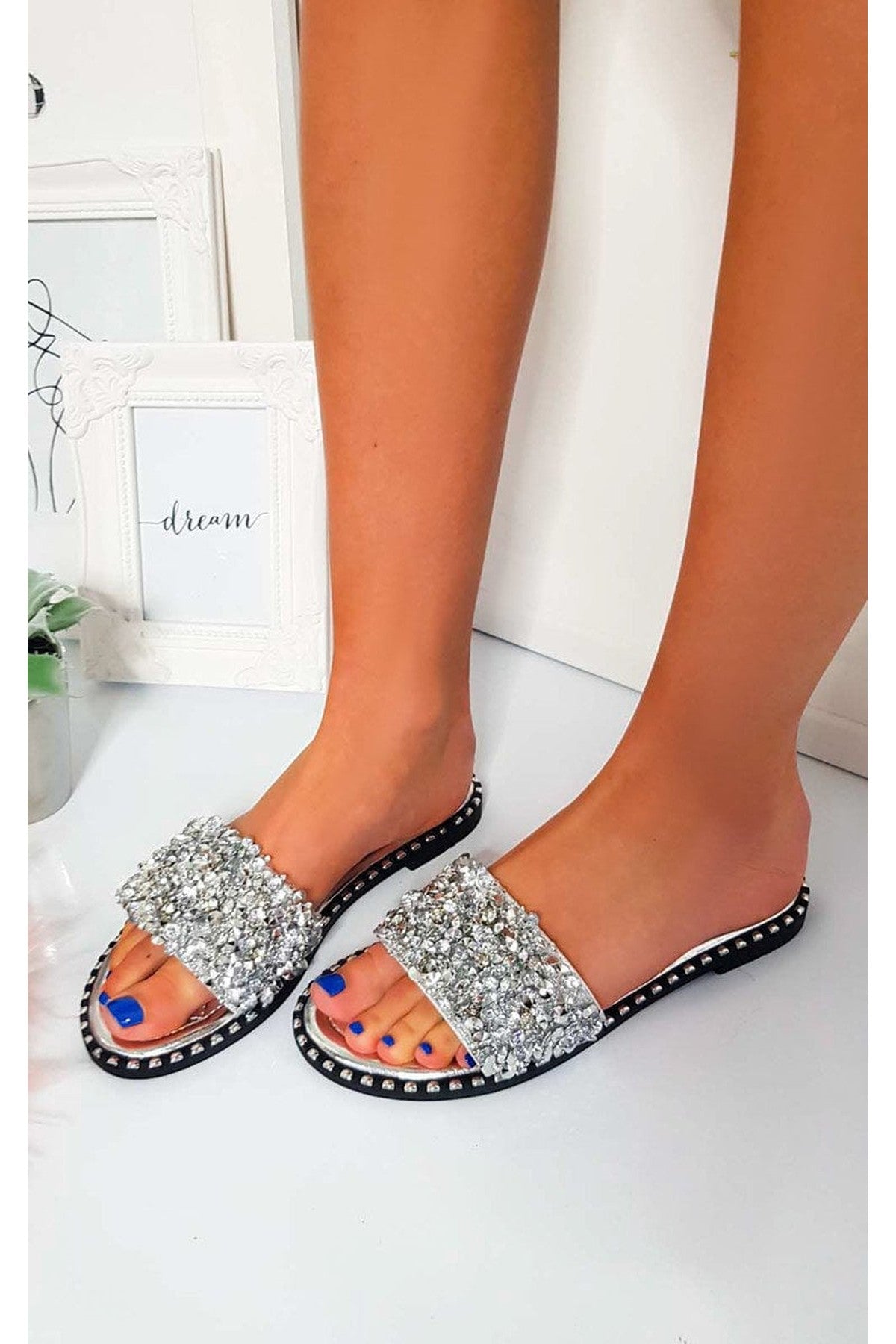 Libby Embellished Open Toe Sandals - SILVER
