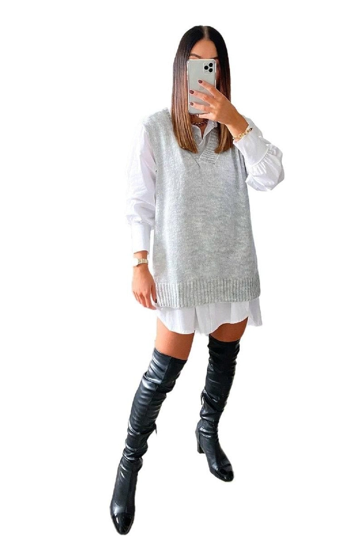 Lois Sleeveless Knitted Vest - GREY