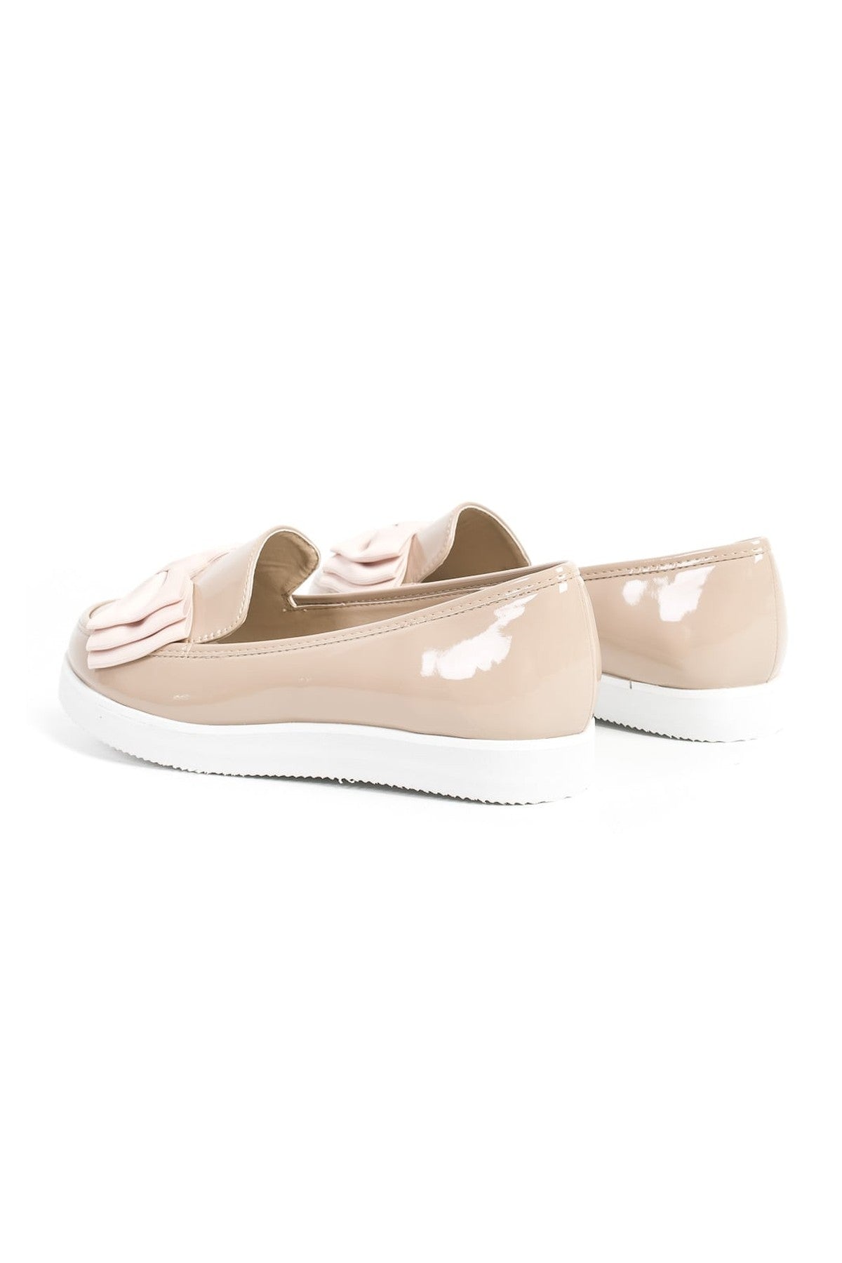 Lucinda Bow Patent Flat Pump Shoe - NUDE