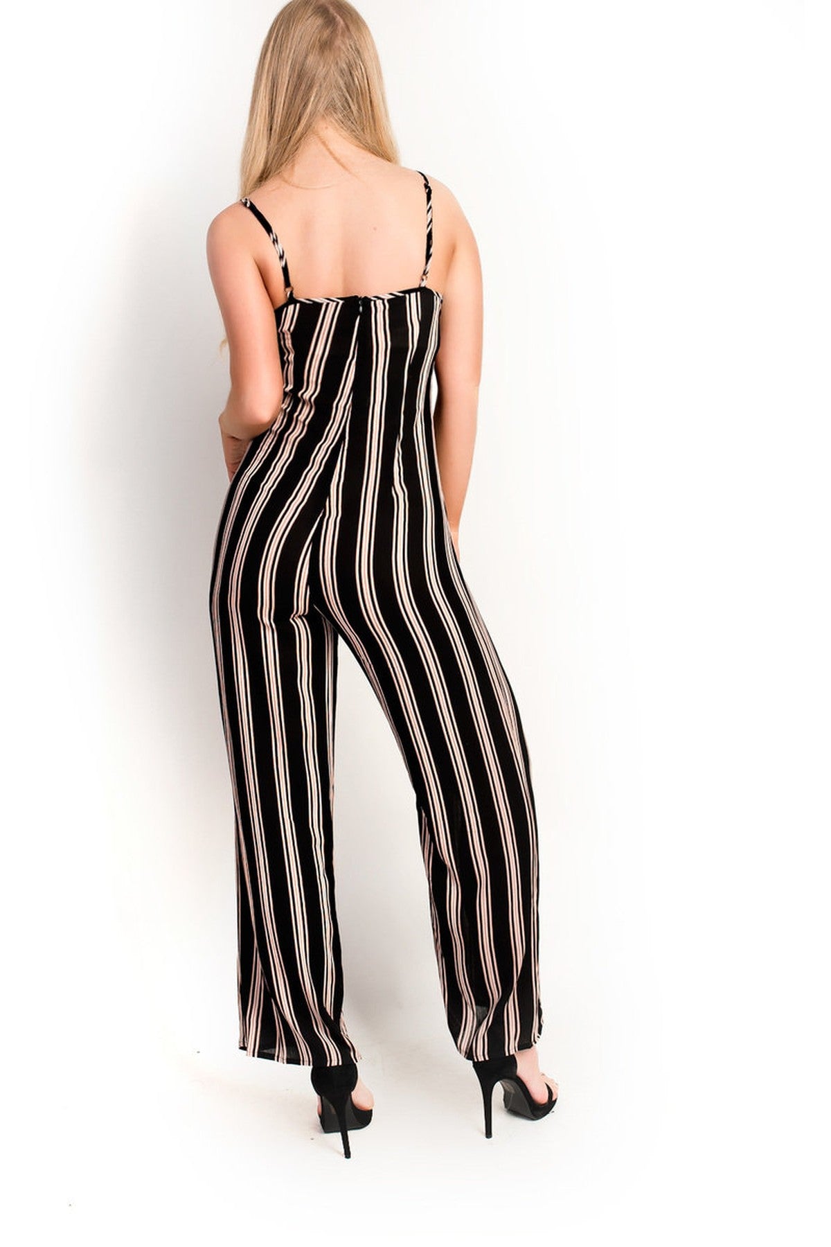 Mila Striped Wide Legged Loose Jumpsuit - BLACK