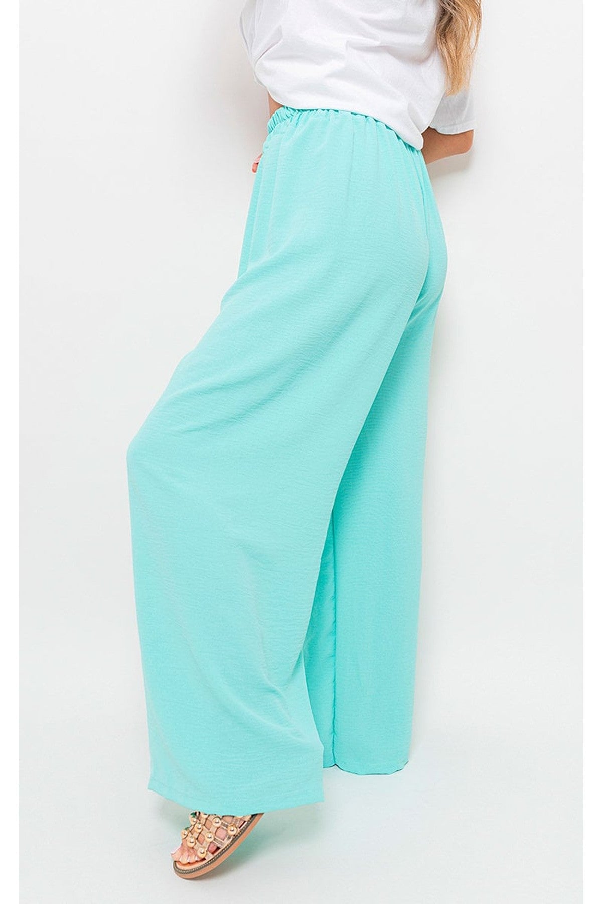 Mollie Drawstring Gathered Waist Wide Leg Trouser - MINT