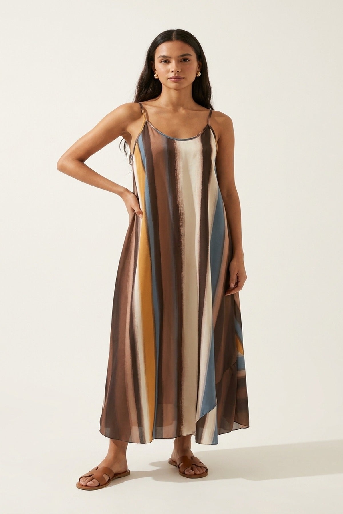 Naela Strappy Printed Maxi Dress - Brown