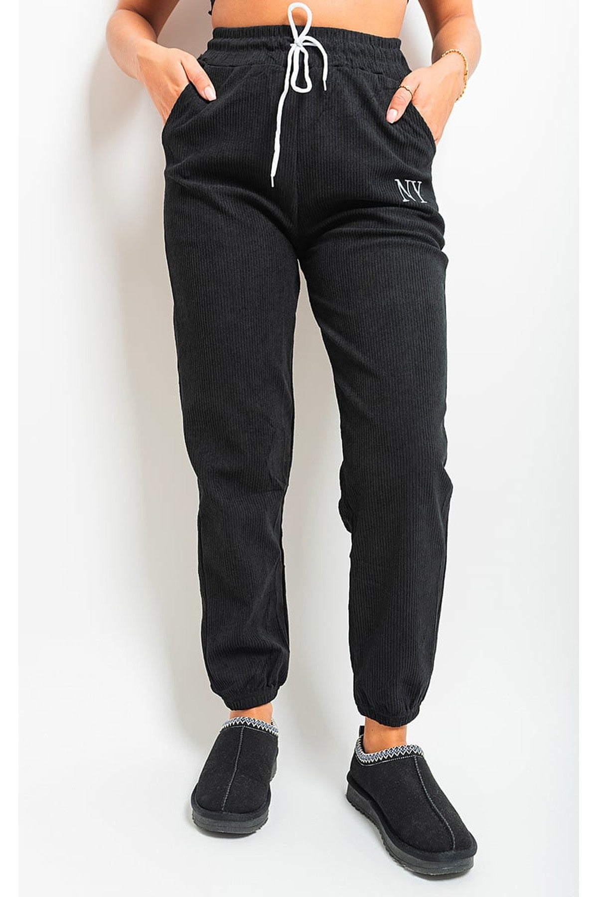 Noemi High Waisted Drawstring Trouser With Pockets - BLACK