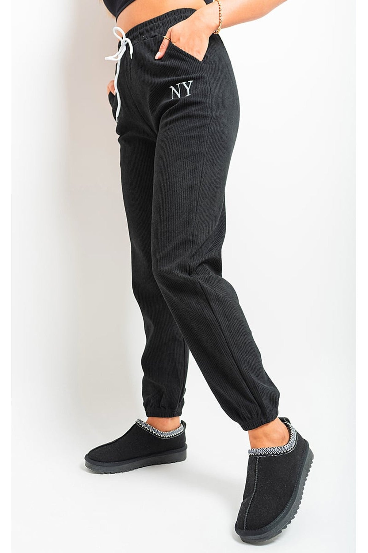 Noemi High Waisted Drawstring Trouser With Pockets - BLACK