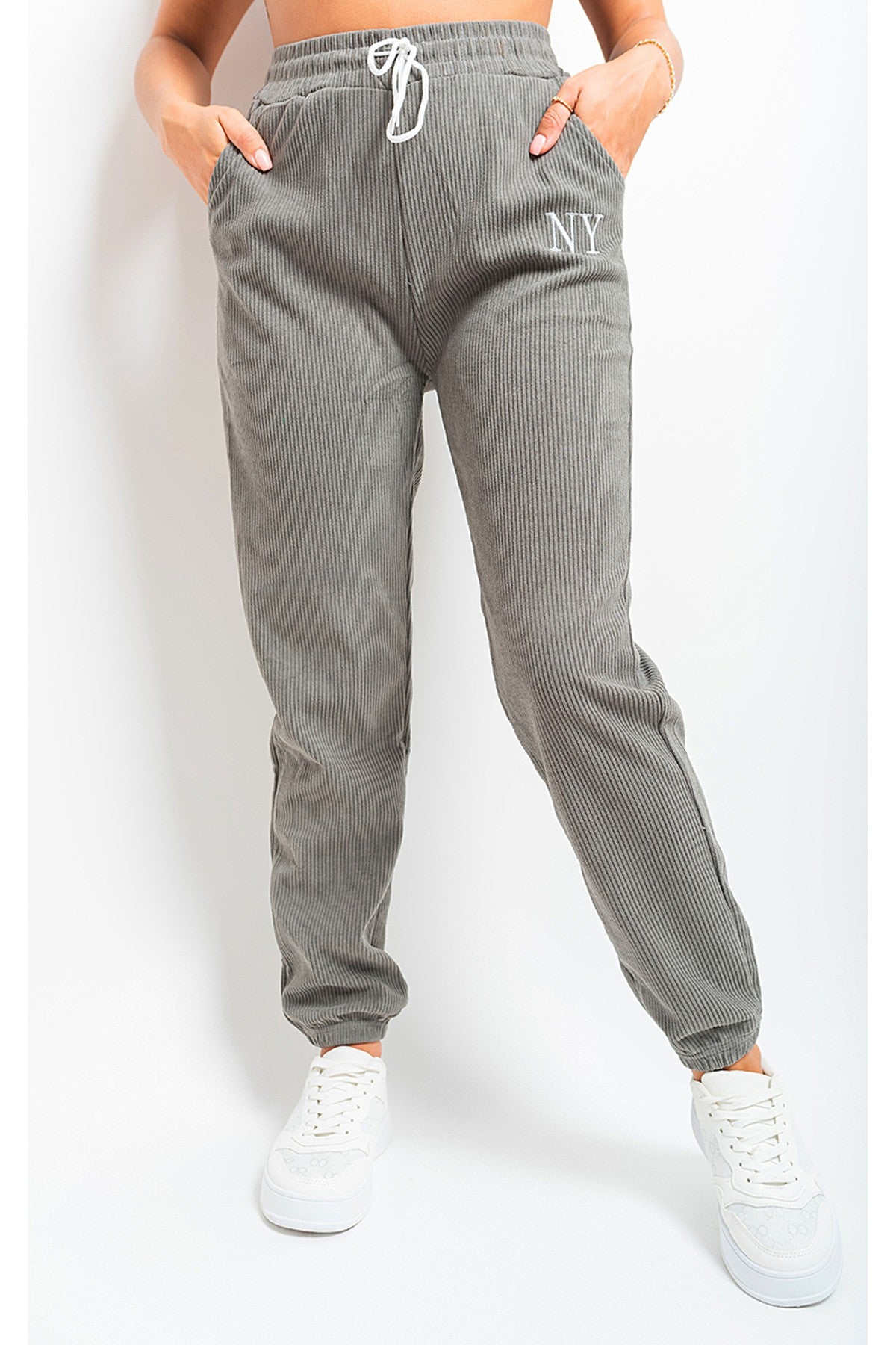 Noemi High Waisted Drawstring Trouser With Pockets - GREY