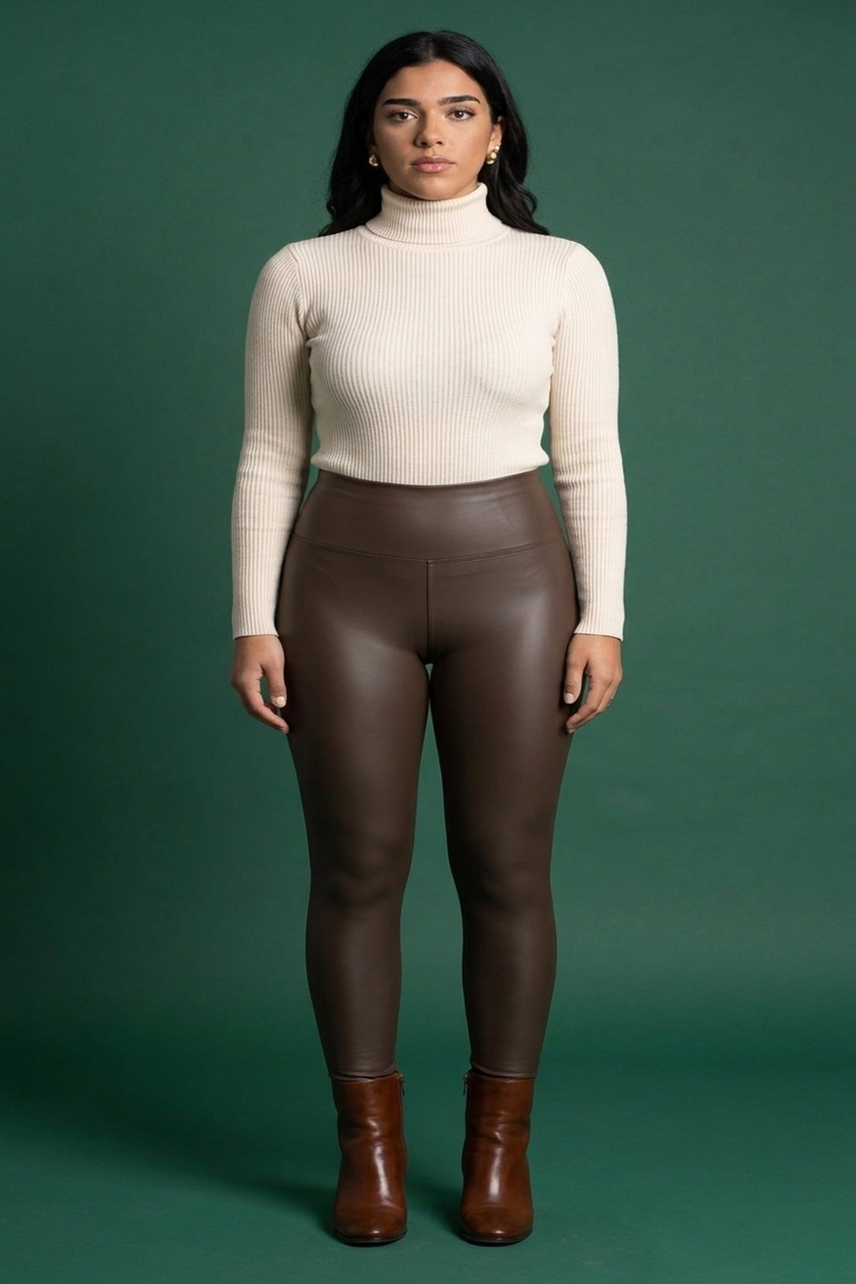 Serina High Waisted Faux Leather Leggings - Brown