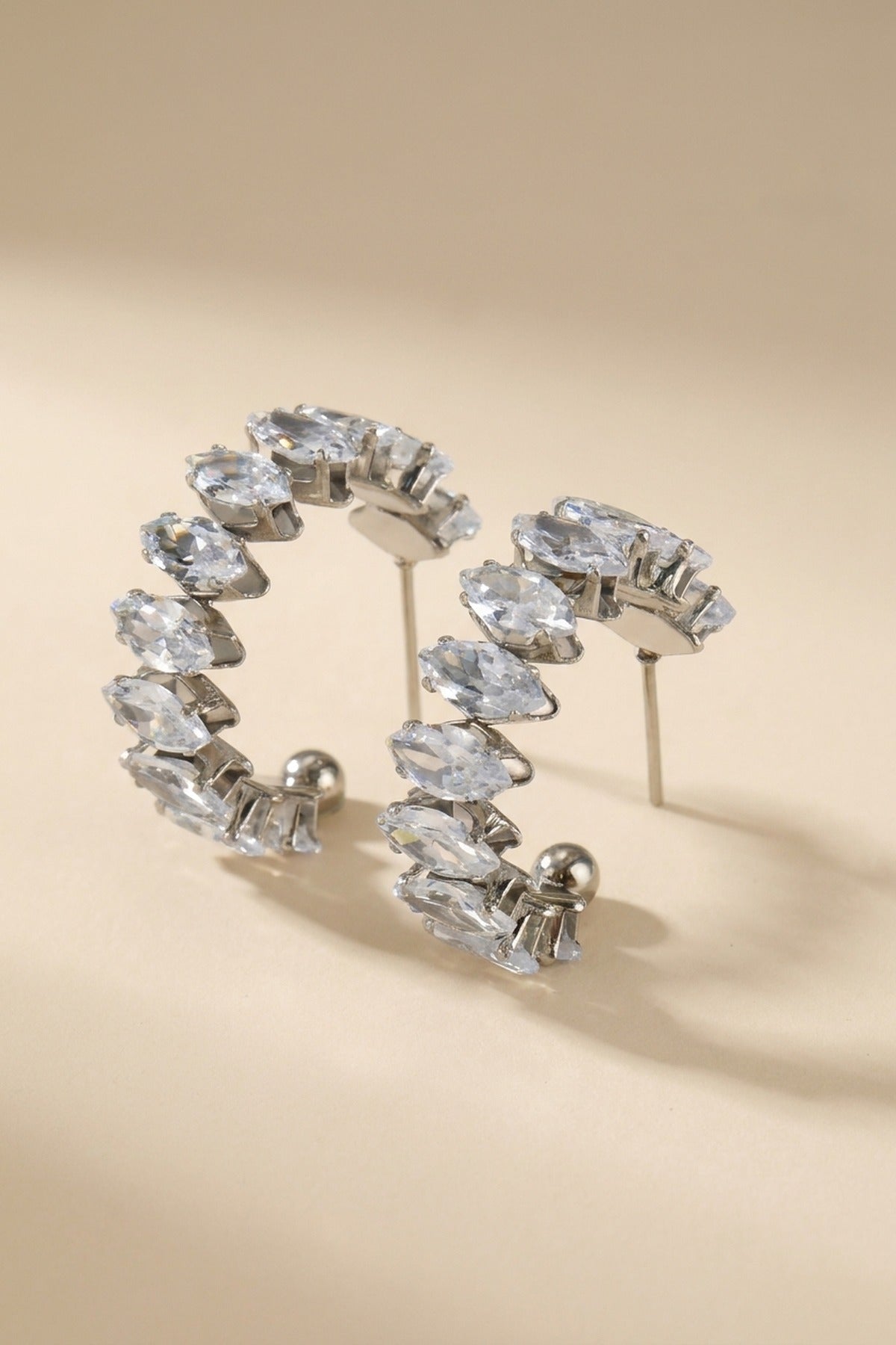 Twyla Marquise Crystal C Hoop Earrings - Silver