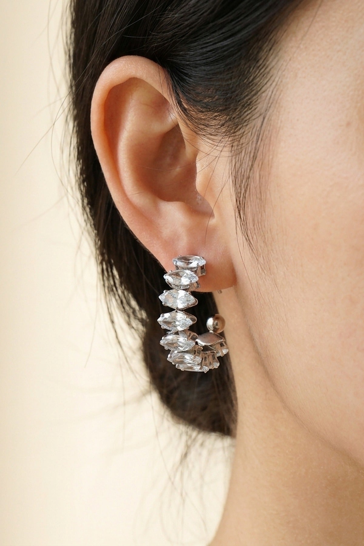 Twyla Marquise Crystal C Hoop Earrings - Silver