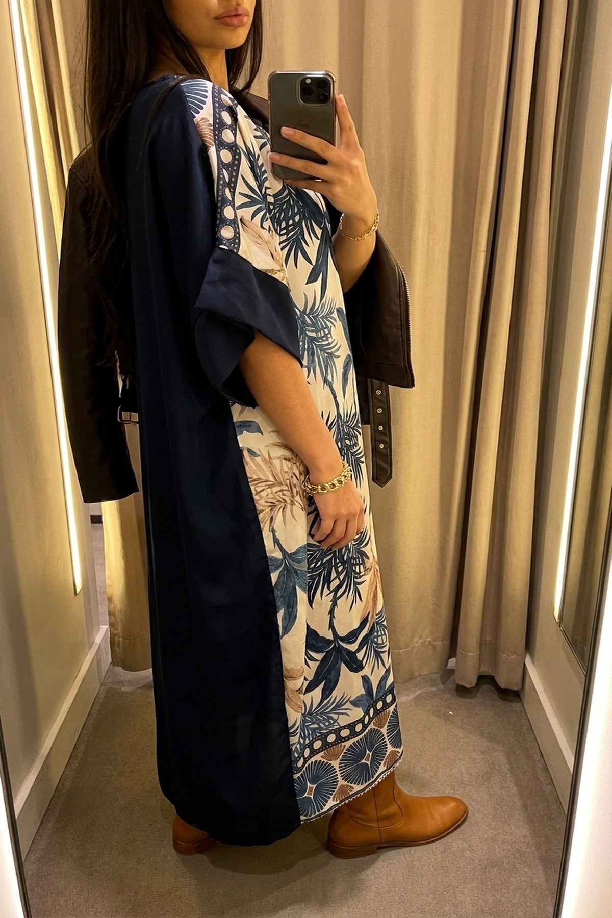 Taisley Oversized Batwing Maxi Dress With Tropical Print - Navy