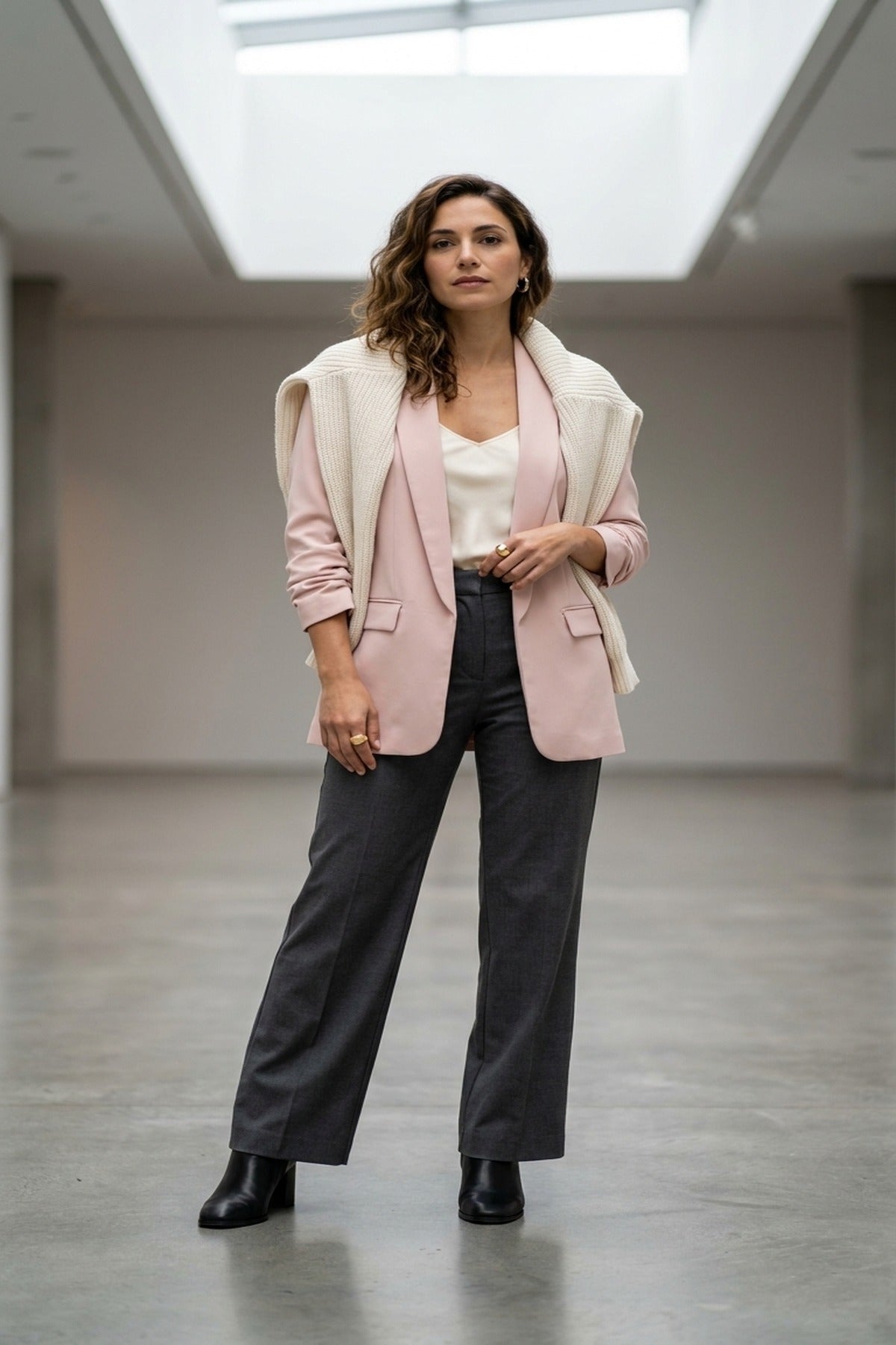 Valerie Ruched Sleeve Open Front Blazer Jacket With Front Pockets - Pink