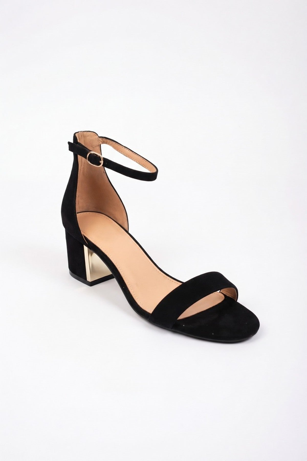 Zara Womens Ankle Strap Block Heel Sandals - BLACK
