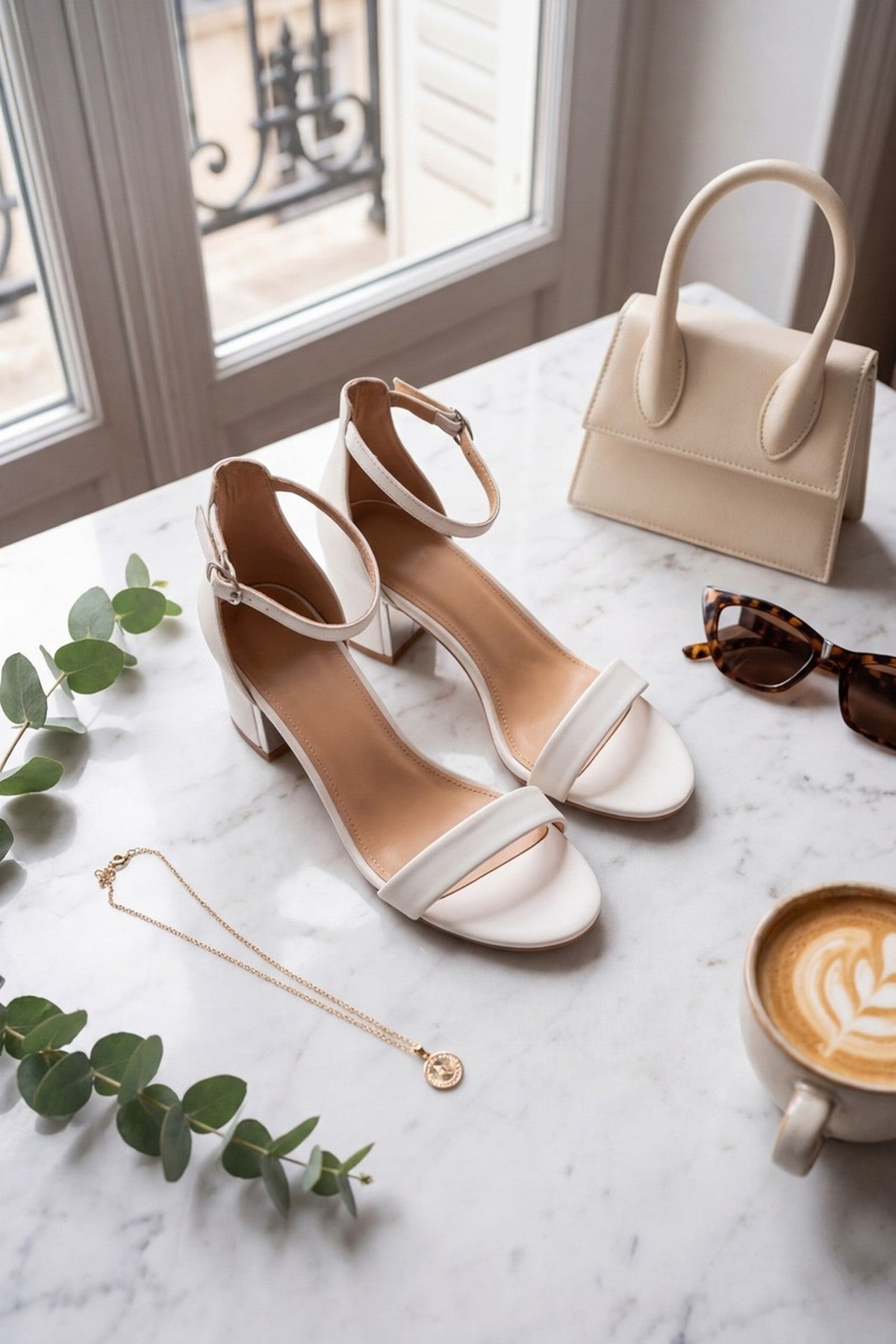 Zara Womens Ankle Strap Block Heel Sandals - WHITE