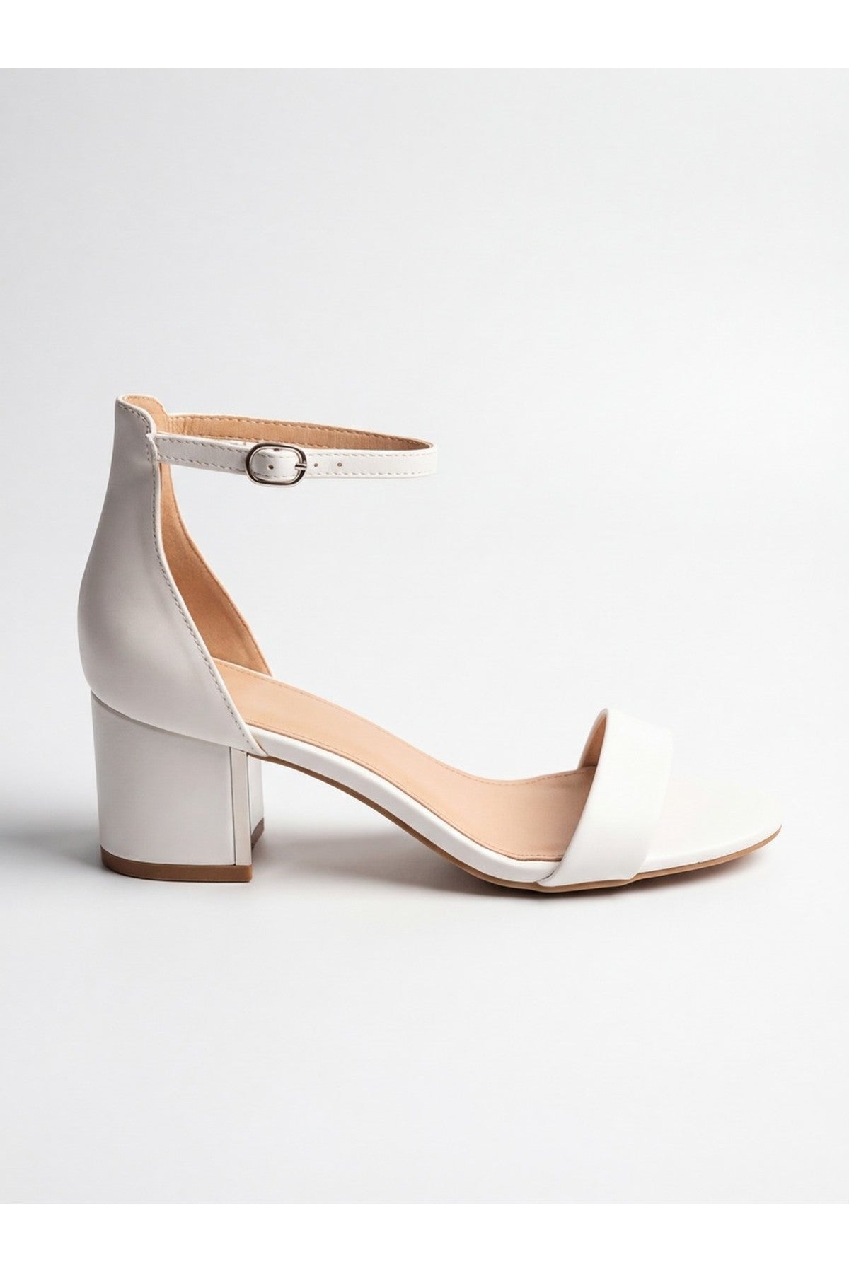 Zara Womens Ankle Strap Block Heel Sandals - WHITE