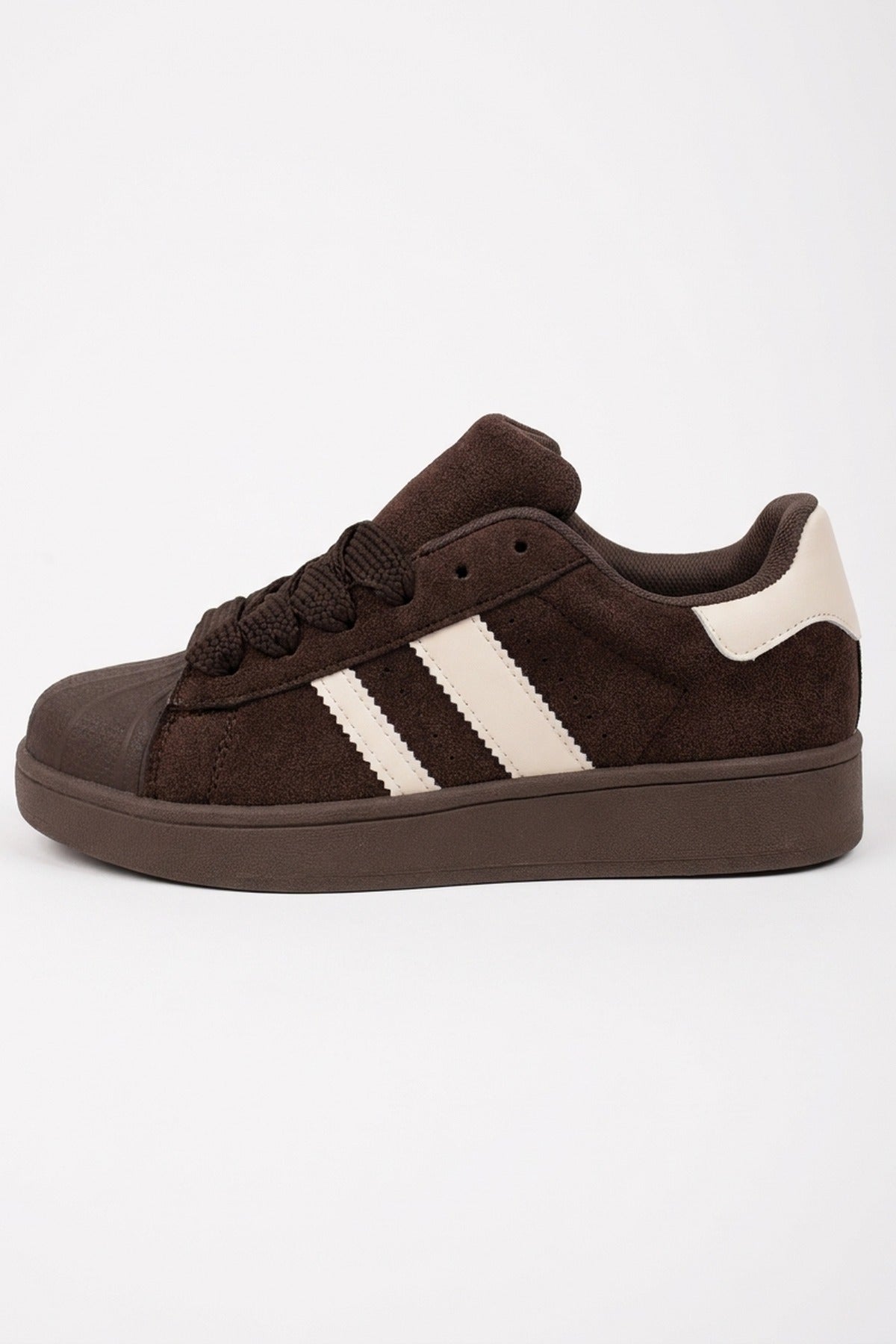 Maud Faux Suede Stripe Trainers - Coffee